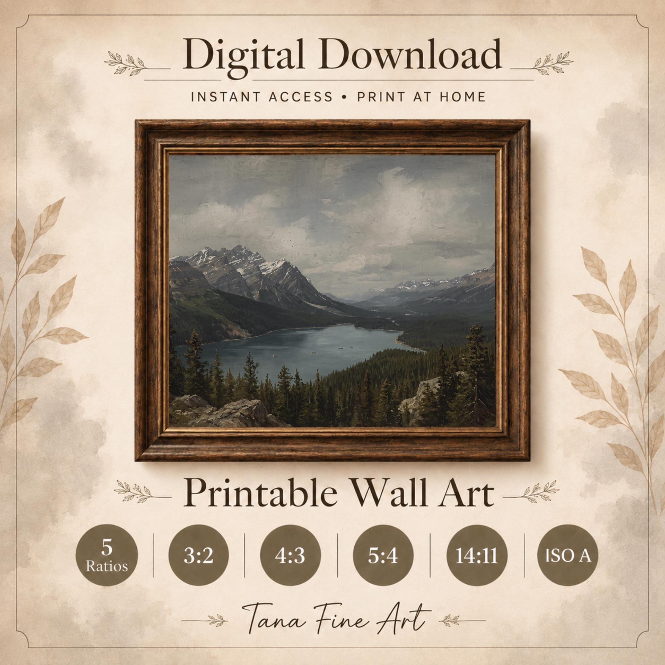 Mountain Lake Wall Art | Rocky Mountain Landscape Print | Vintage Nature Printable Digital Download — image 8