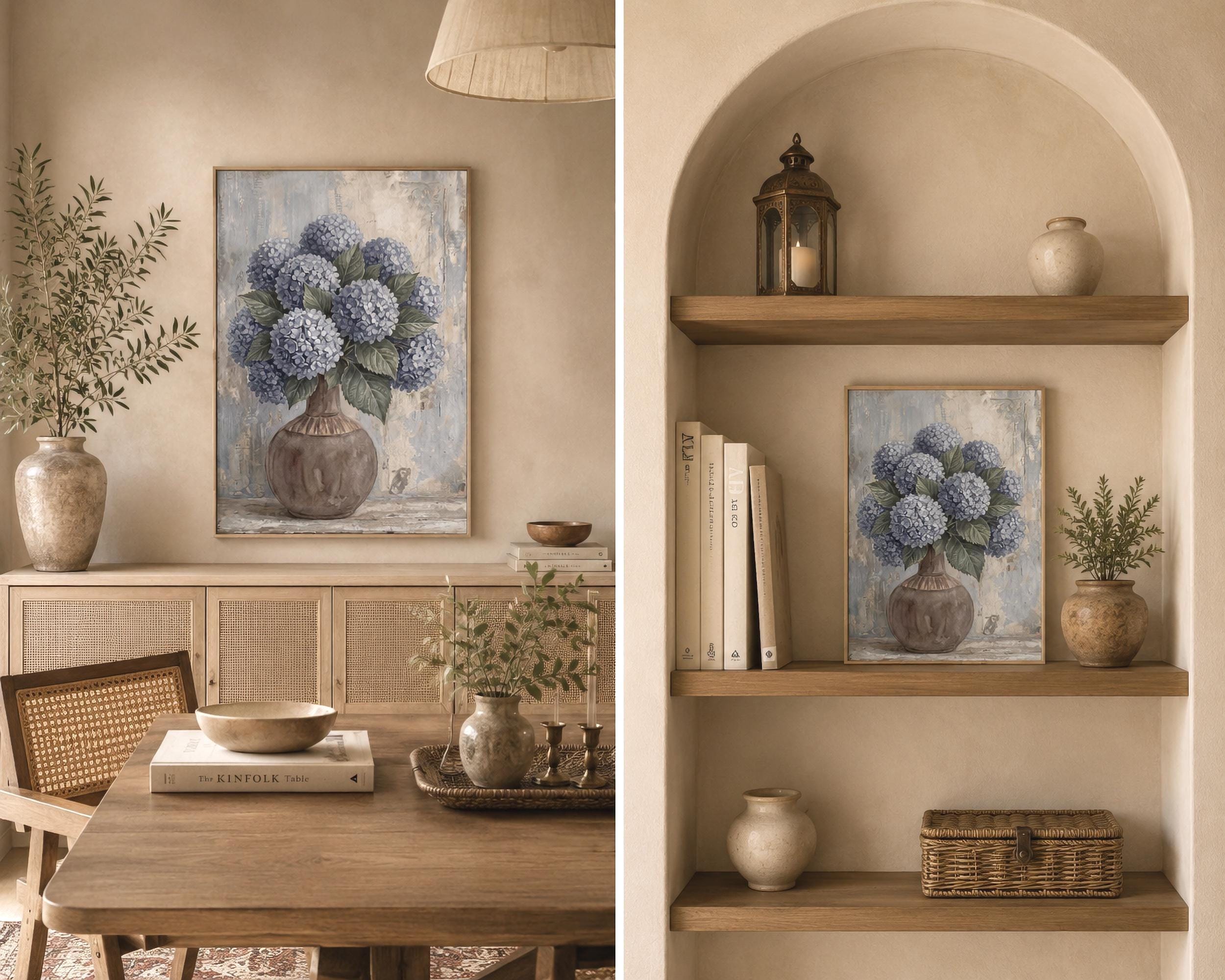 Blue Hydrangea Floral Wall Art Print | Vintage Dusty Blue Botanical Vase (Digital Download) — image 3