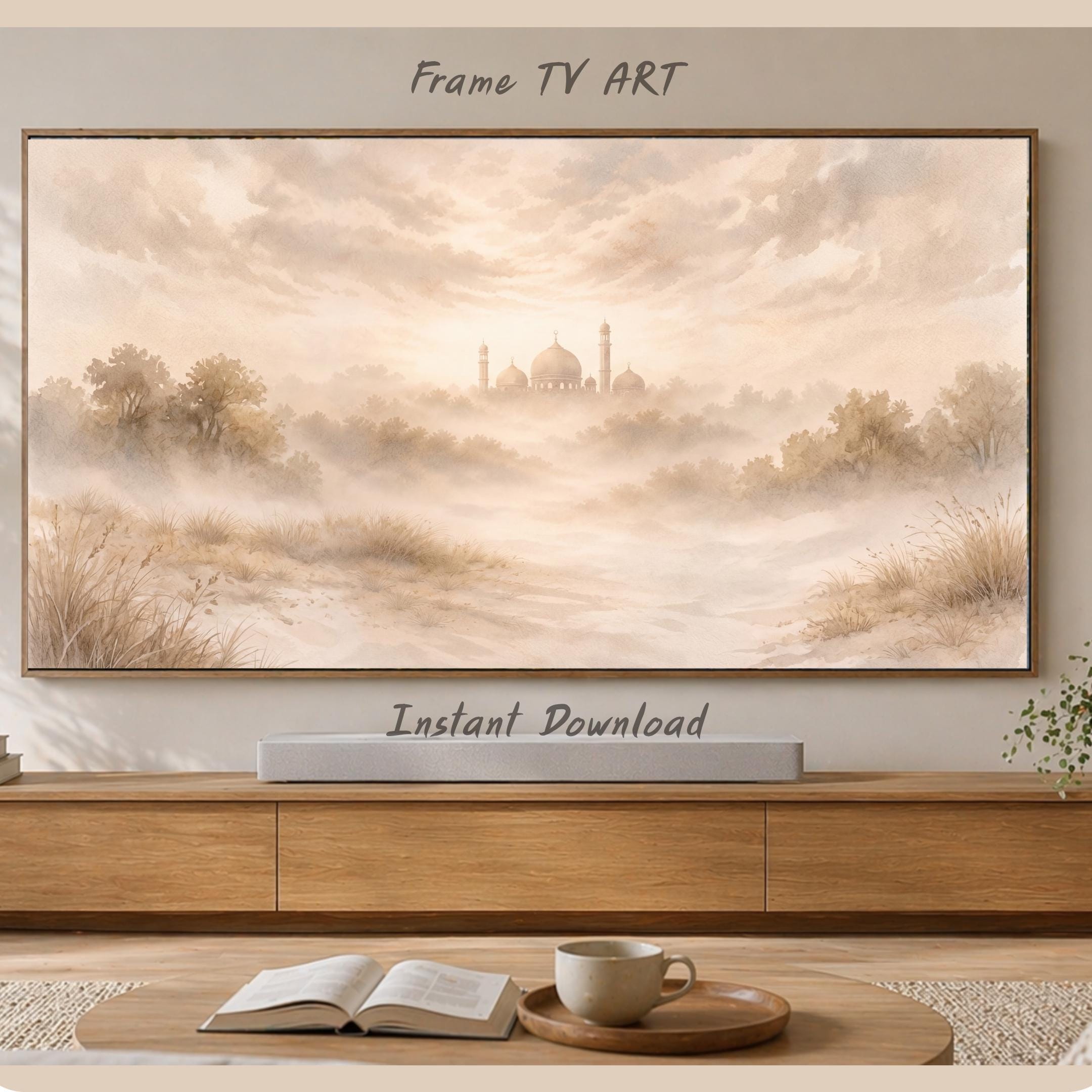 Islamic Frame TV Art | Neutral Desert Mosque Landscape | Digital Download — image 3