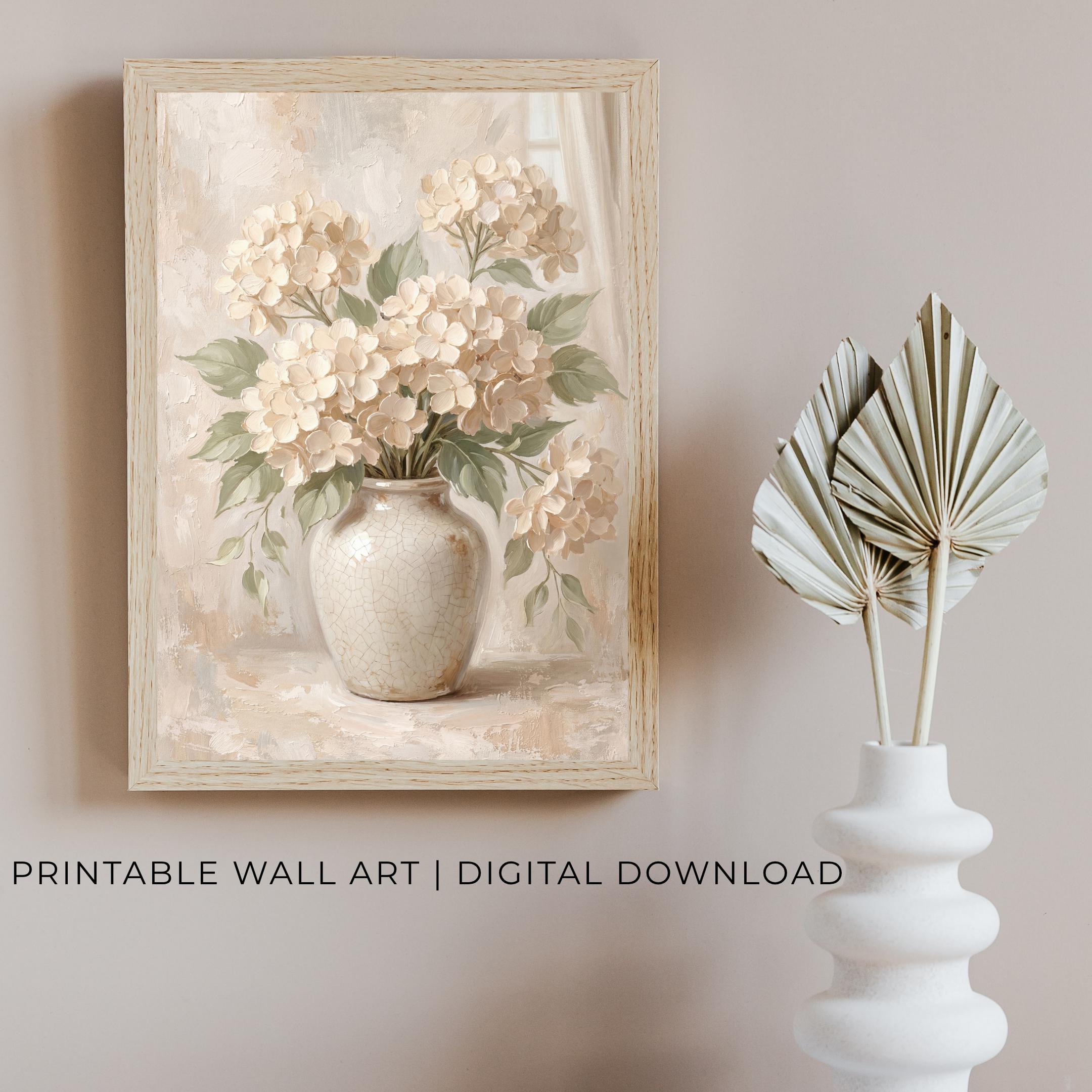 Neutral Floral Prints | White Hydrangea Printable Wall Art | Floral Vase Print (Digital Download) — image 5