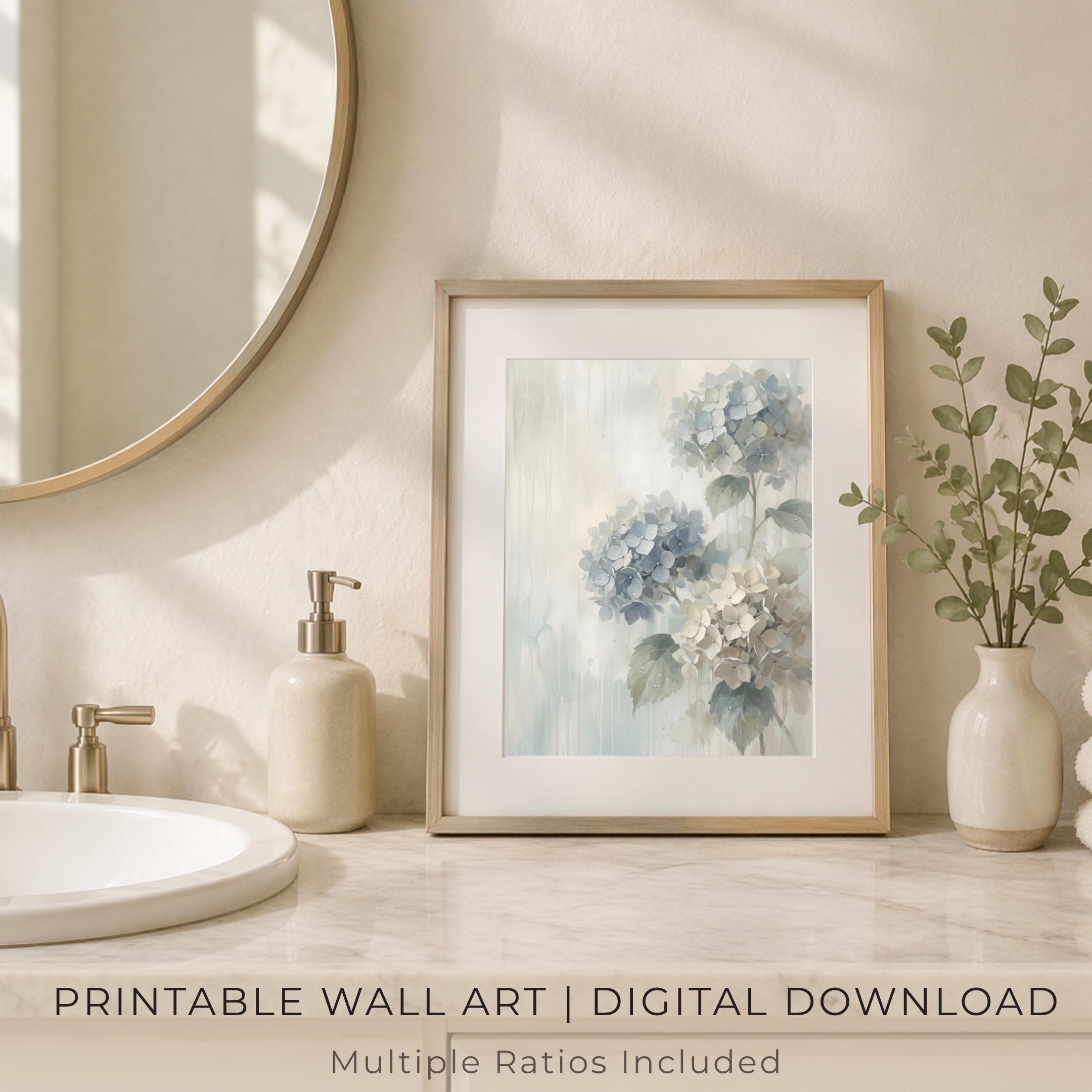 Rainy Blue Hydrangea Wall Art Printable | Neutral Floral Rainy Botanical Decor (Digital Download) — image 8