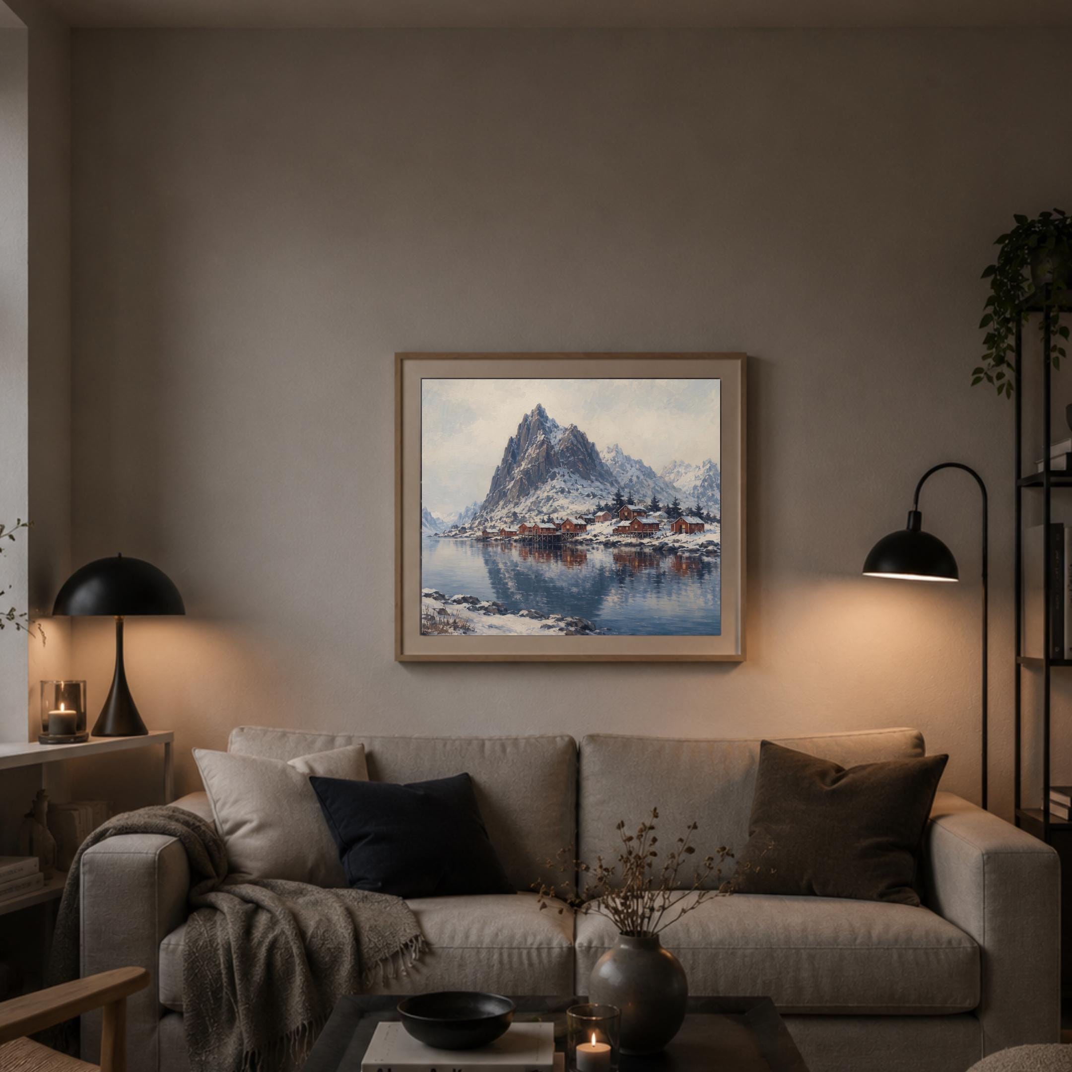 Red Cabins beneath Lofoten Winter Peaks — image 6