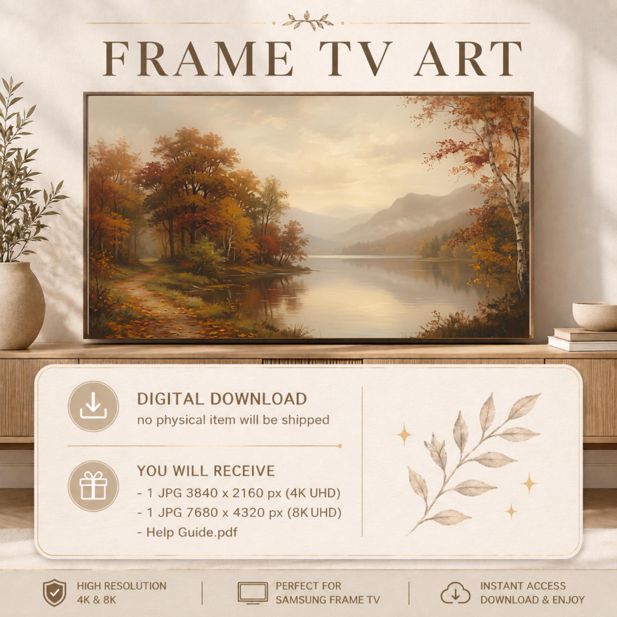 Lake Mountain Fall Frame TV Art | Moody Autumn Landscape Samsung TV Digital Download — image 5