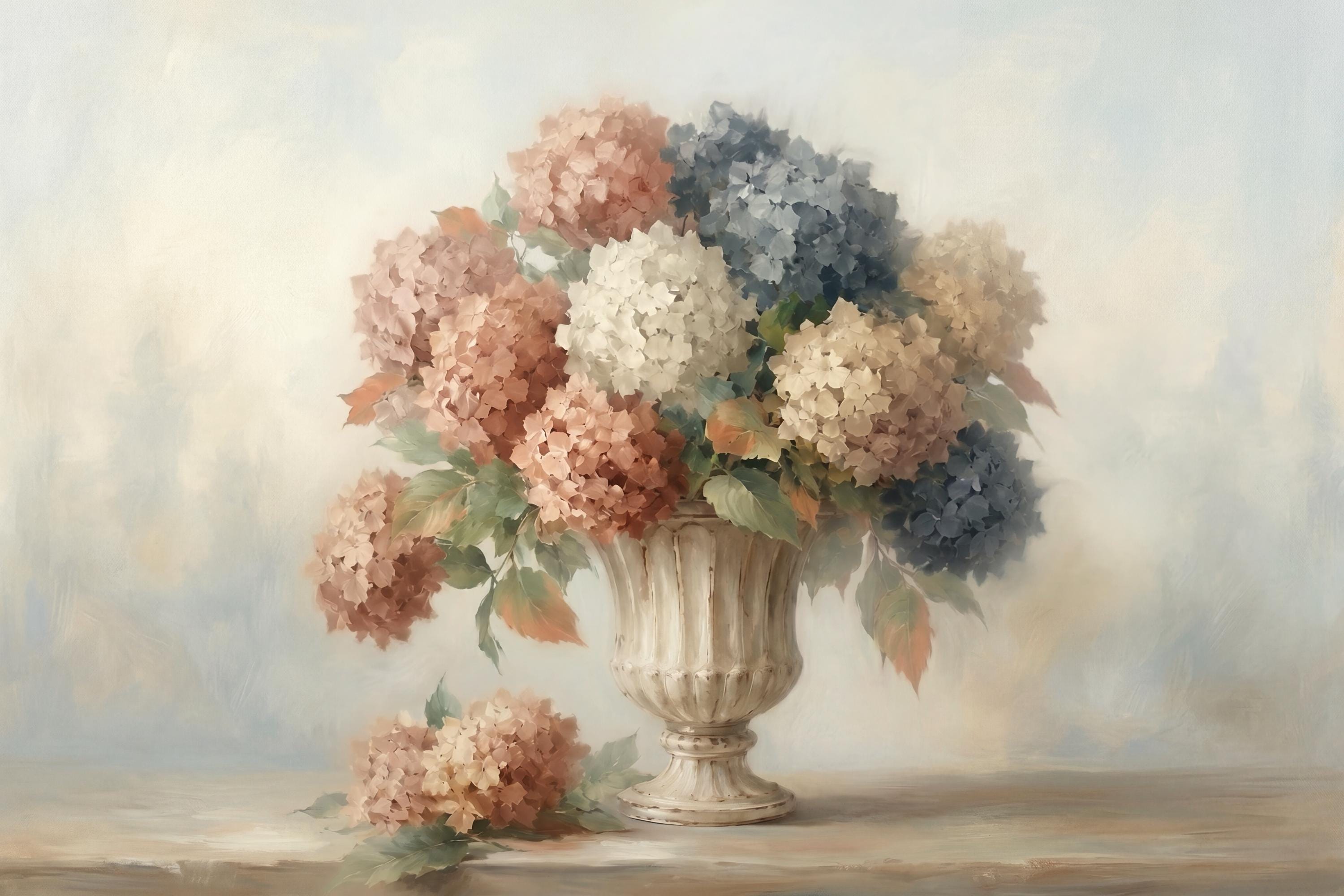 Fall Hydrangea Wall Art, Neutral Floral Prints, French Urn Cottage Decor (Digital Download) — image 2