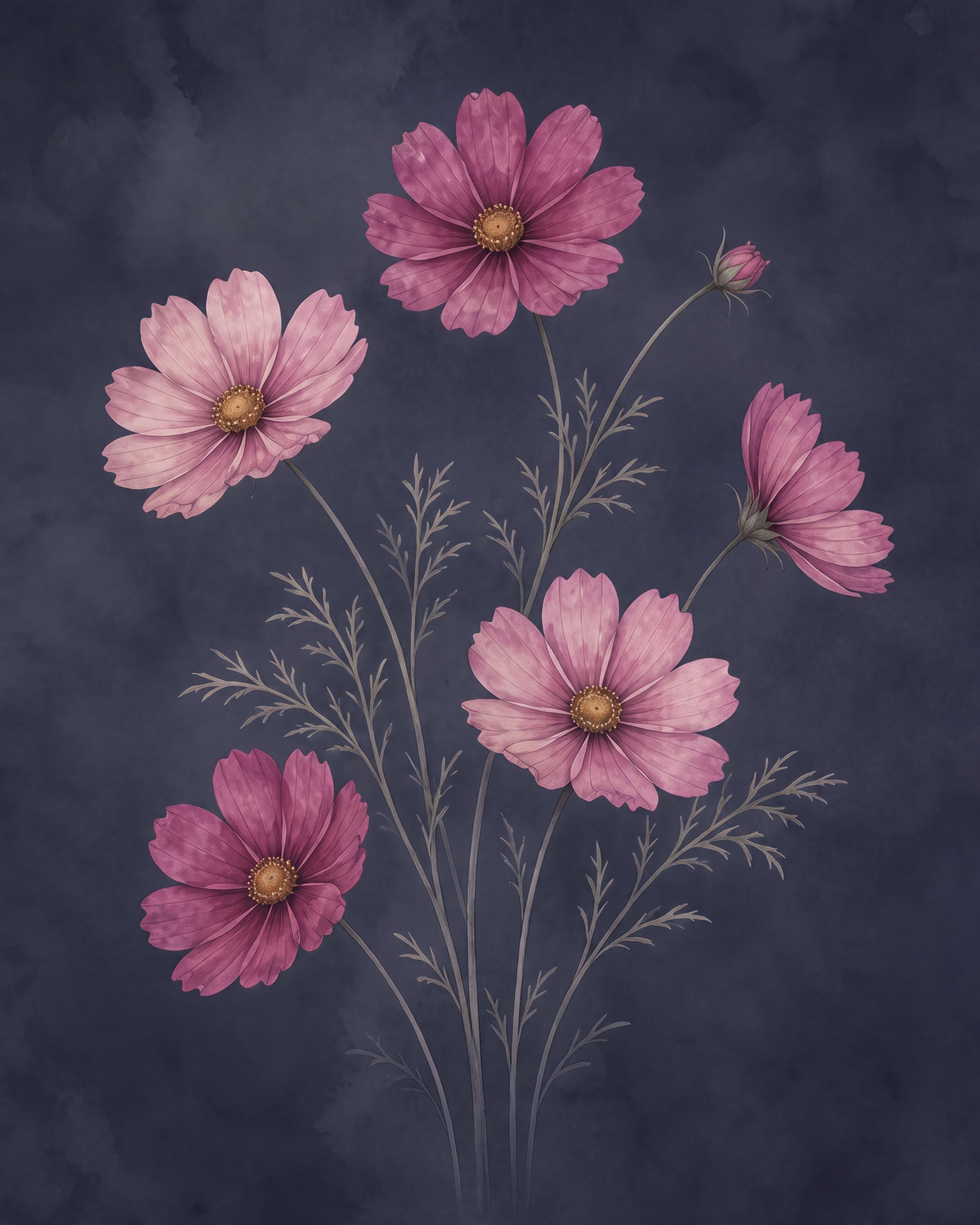 Moody October Birth Flower Print | Cosmos Flower Wall Art | Botanical Digital Download — image 2