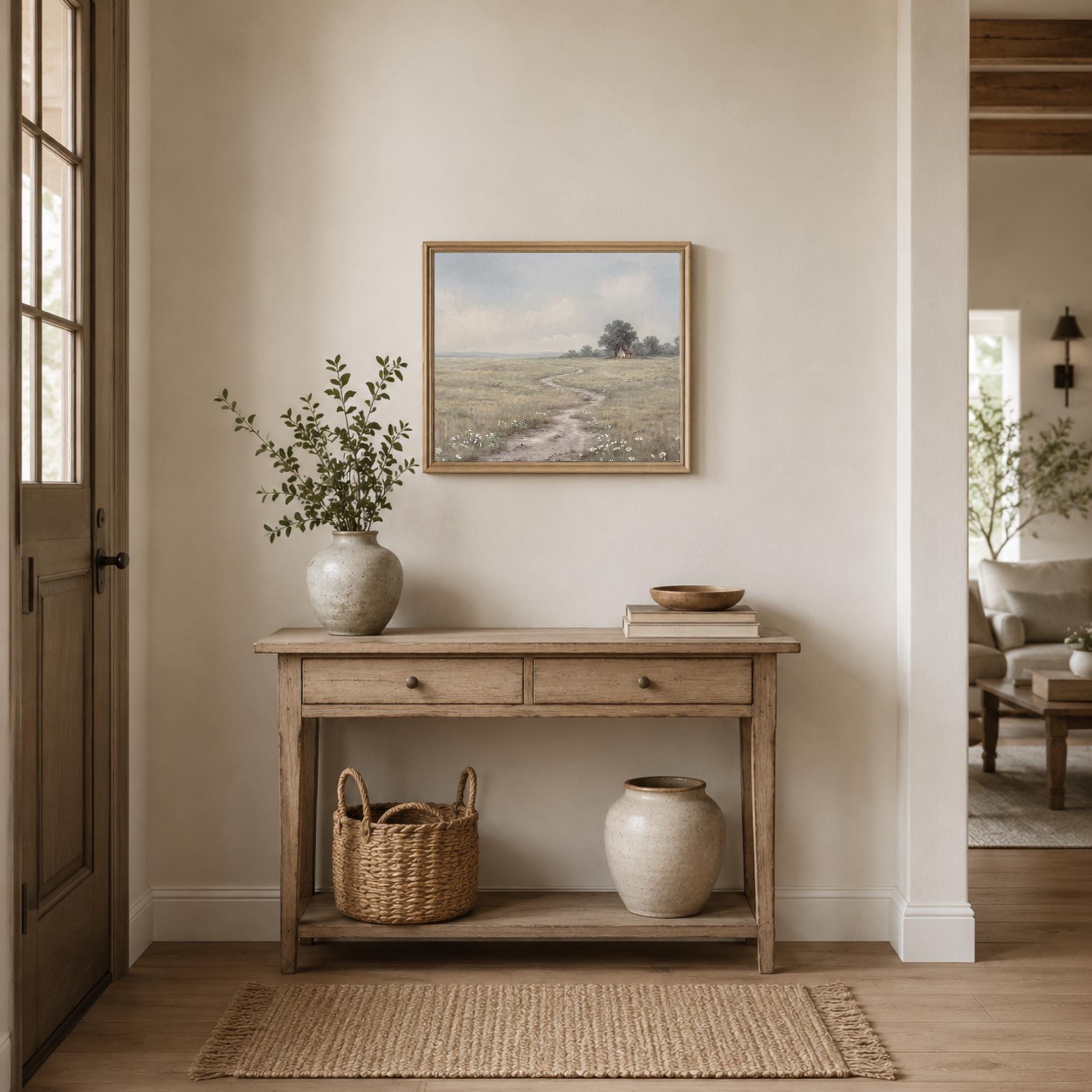 Meadow Path Landscape Print, Calm Summer Daisy Field Cottage Wall Art (Digital Download) — image 4