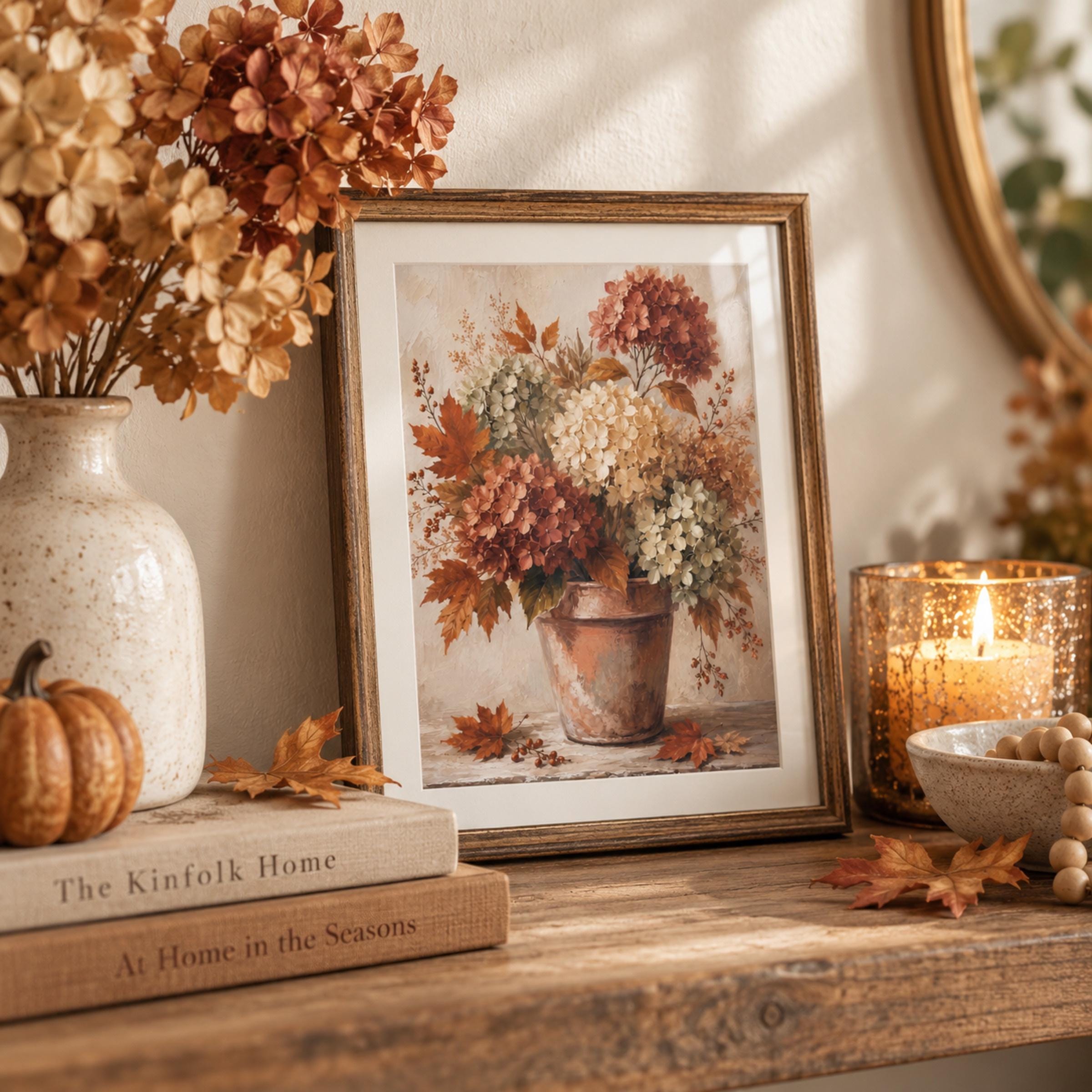 Fall Hydrangea Wall Art, Autumn Floral Pot Farmhouse Print, Rustic Cottage Flower (Digital Download) — image 4