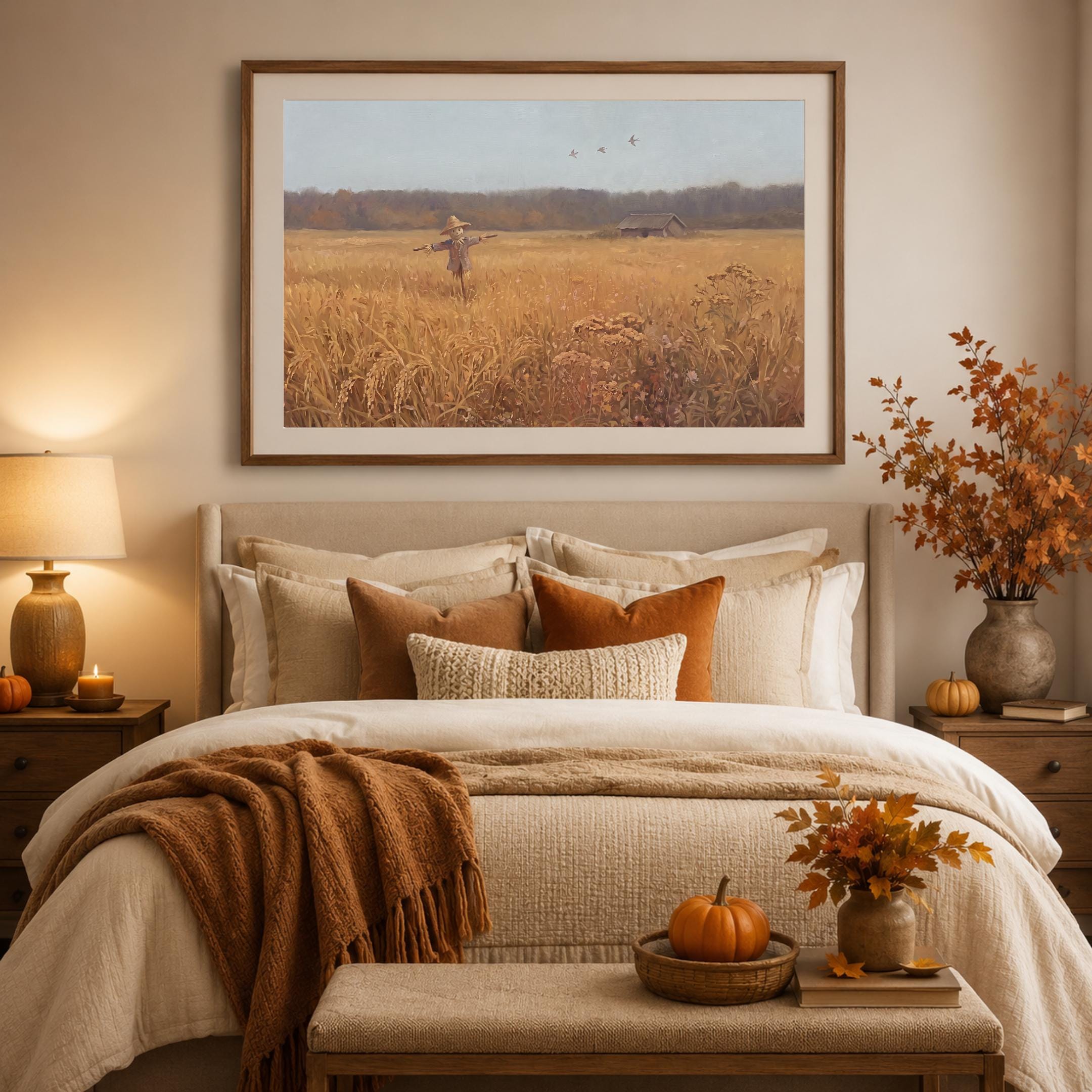 Fall Harvest Field Wall Art, Scarecrow Autumn Landscape Print, Rustic Farmhouse Decor (Digital Download) — image 6
