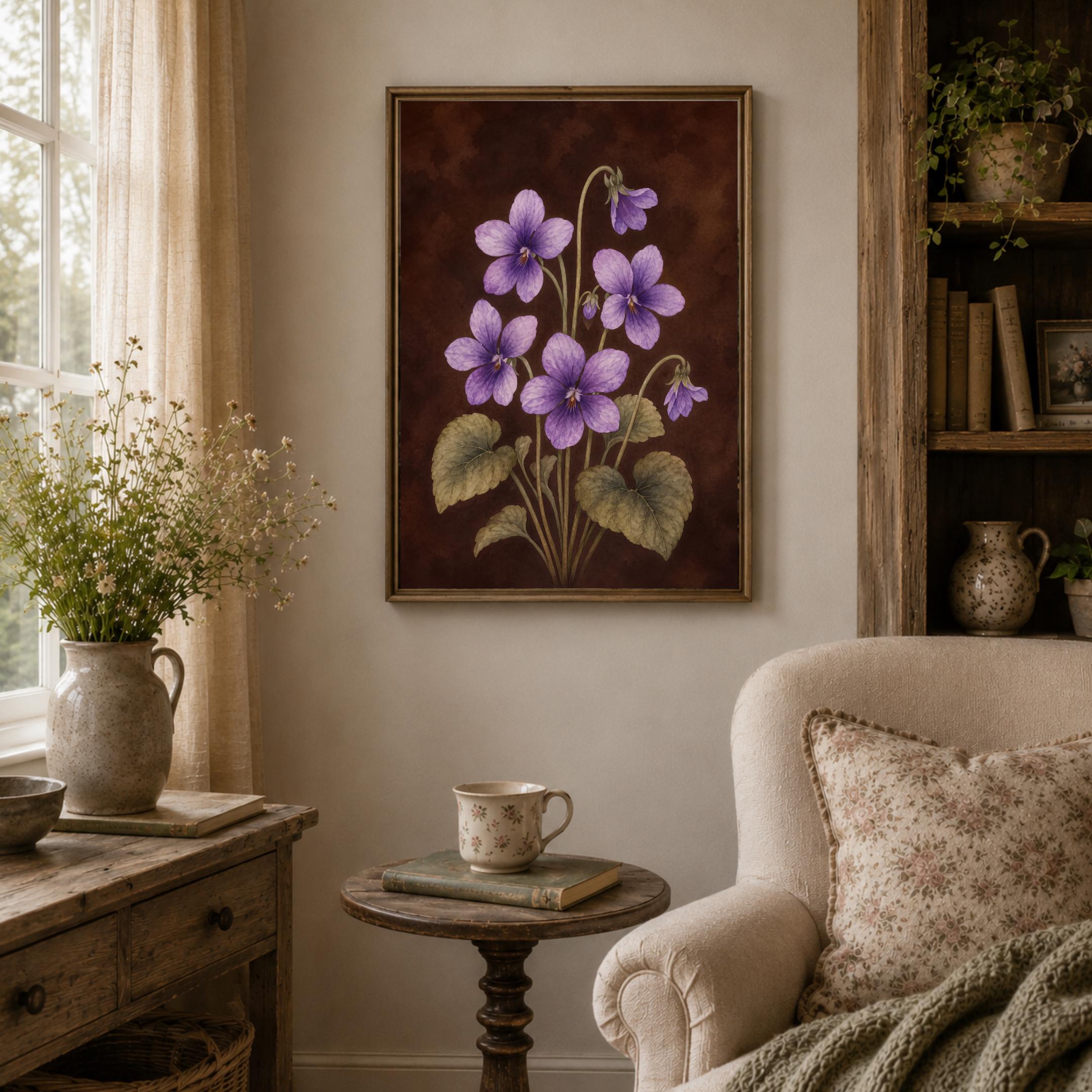 Moody February Birth Flower Print | Violet Wall Art | Vintage Botanical Digital Download — image 7