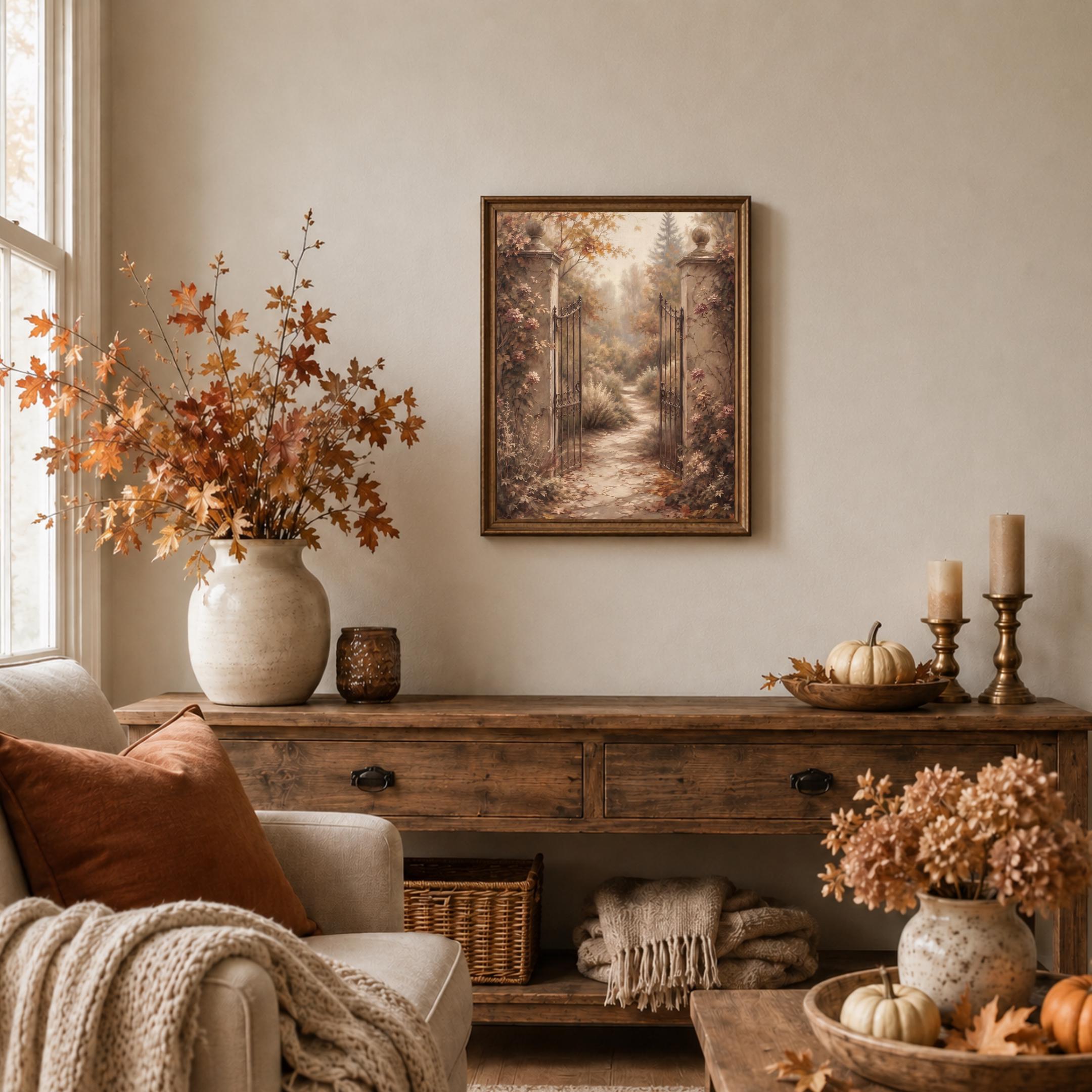 Vintage Fall Garden Gate Wall Art, Autumn Secret Garden Path, Cottage Decor, Digital Download — image 6