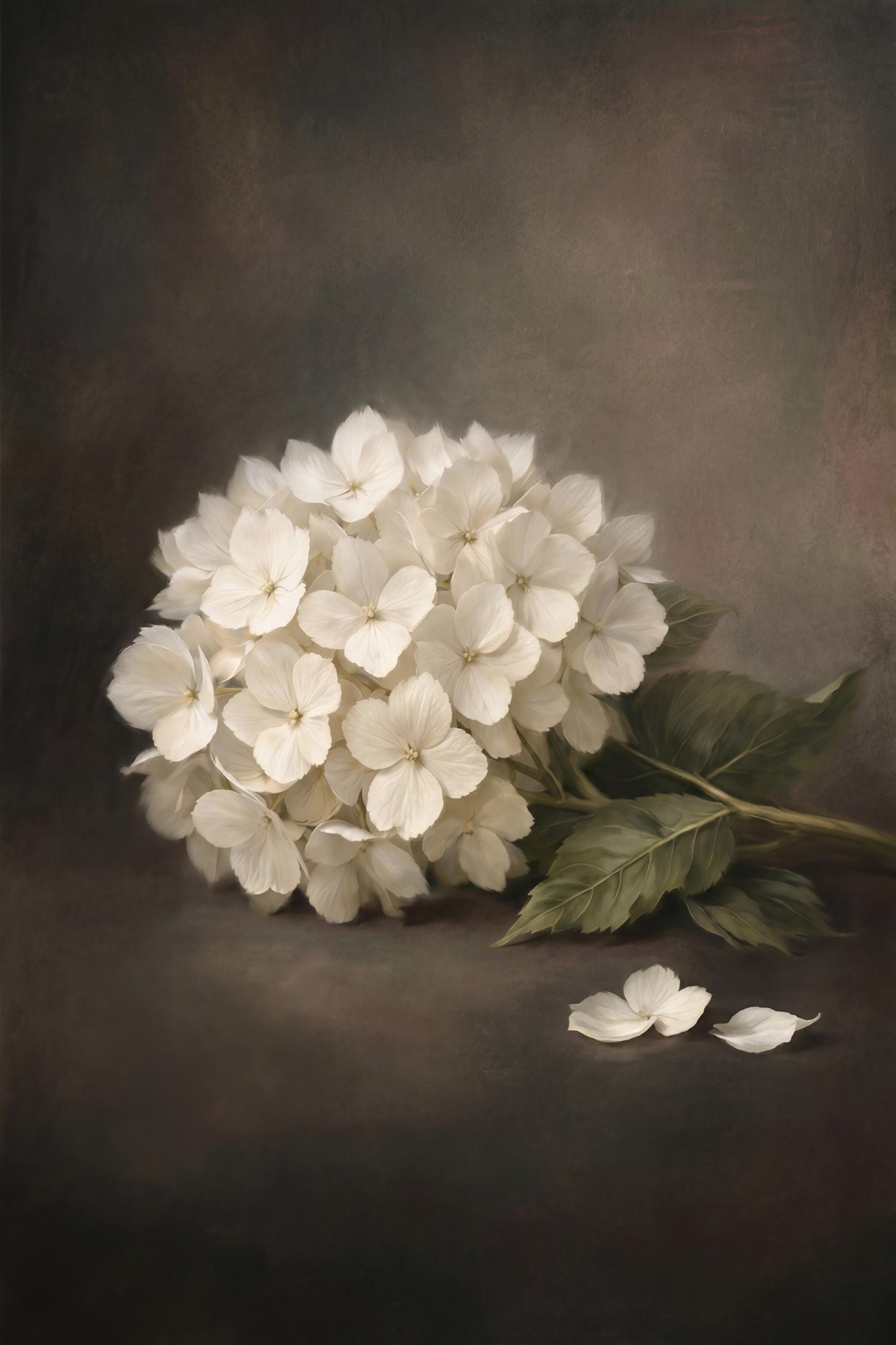 White Hydrangea Still Life Wall Art, Moody Floral Prints, Antique Floral Decor (Digital Download) — image 2