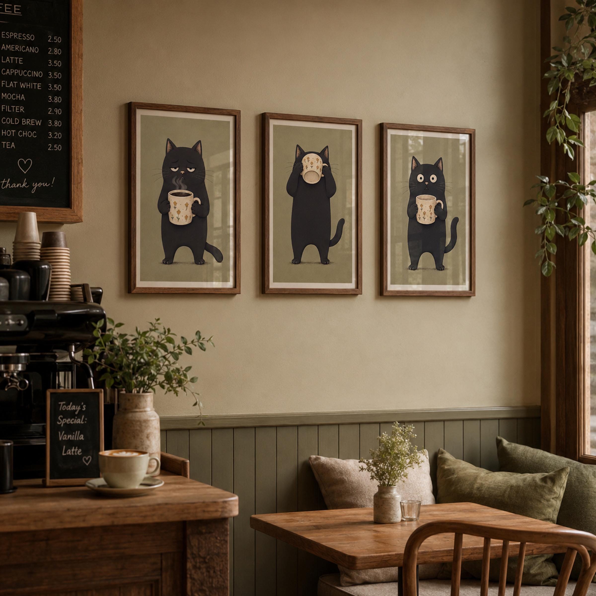 Black Cats & Coffee Cups — Set of 3 — image 3