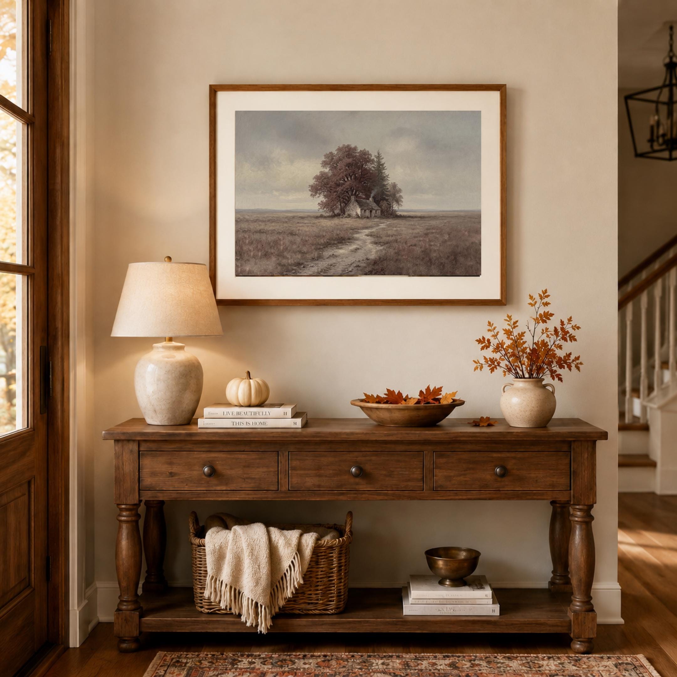 Moody Autumn Cottage Wall Art, Rustic Farmhouse Landscape Print (Fall Digital Download) — image 6