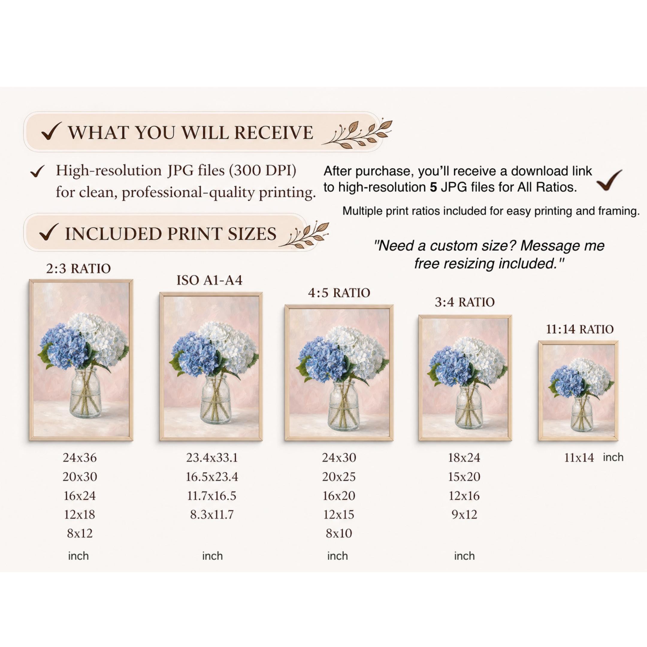 Blue Hydrangea Floral Vase, Neutral Floral Prints, Soft Pink Cottage Wall Art (Digital Download) — image 9