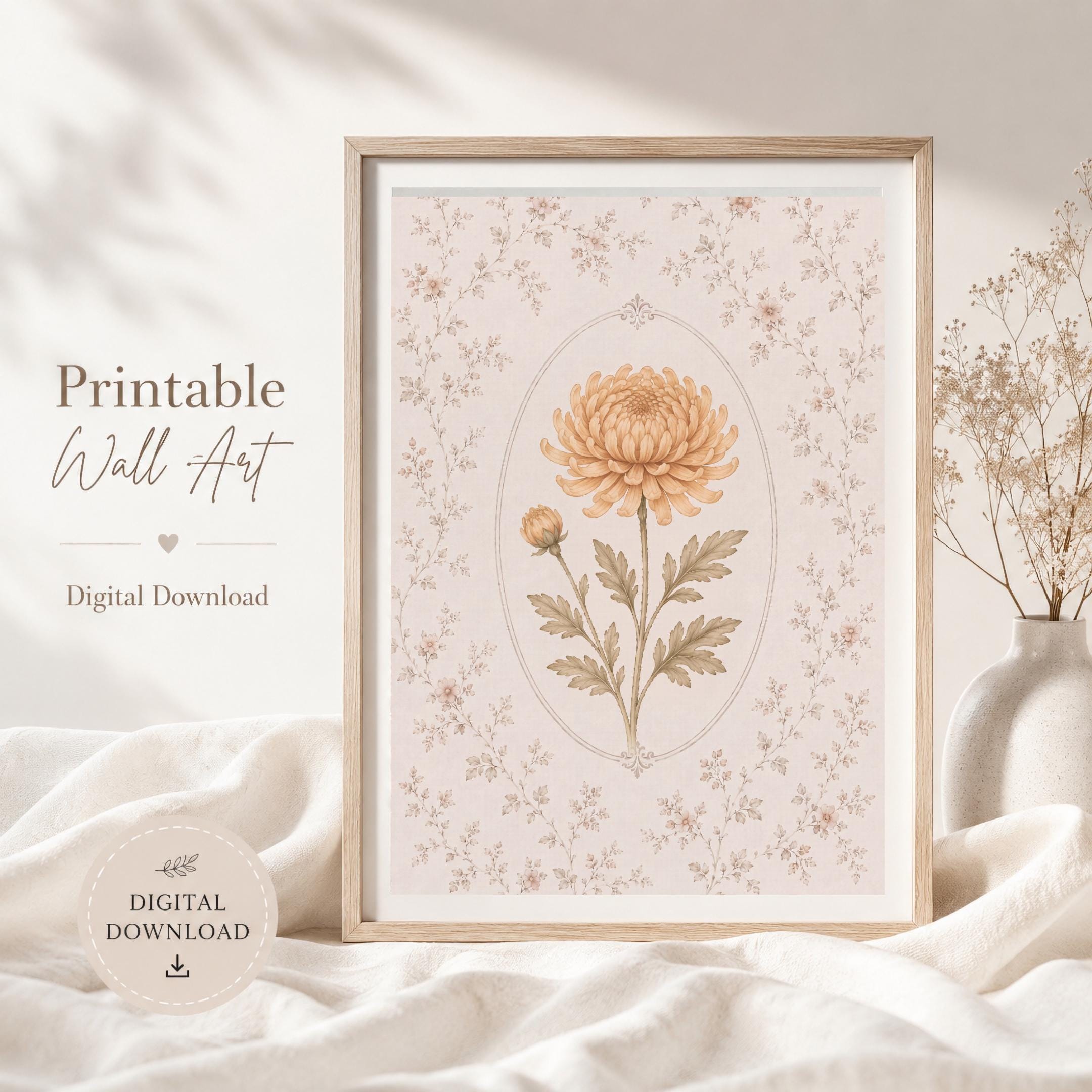 November Birth Month Flower Print | Chrysanthemum Printable Wall Art | Vintage Botanical Gift Digital Download — image 5