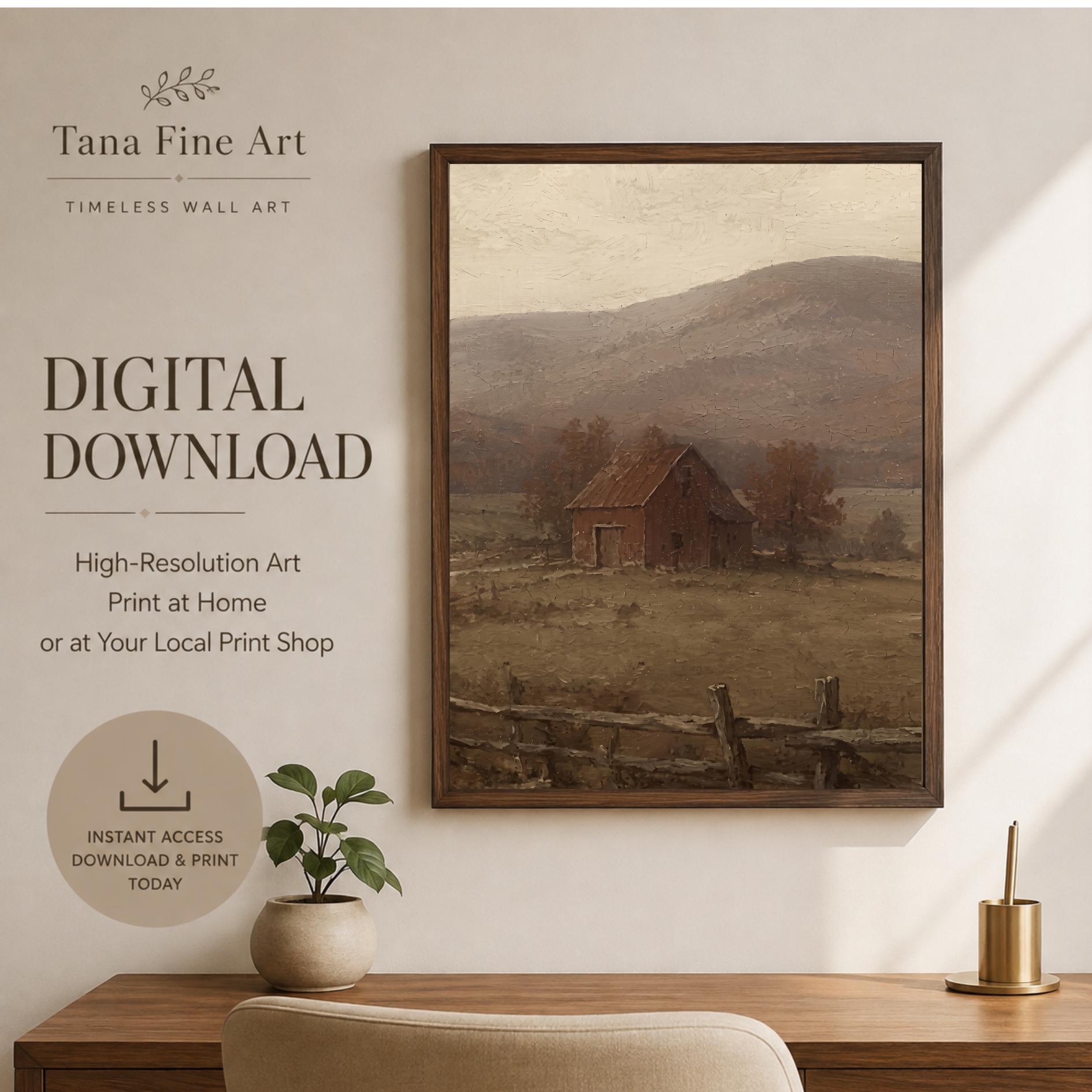 Rustic Barn Field Printable Wall Art, Neutral Farmhouse Landscape, Country Cottage Decor Digital Download — image 7