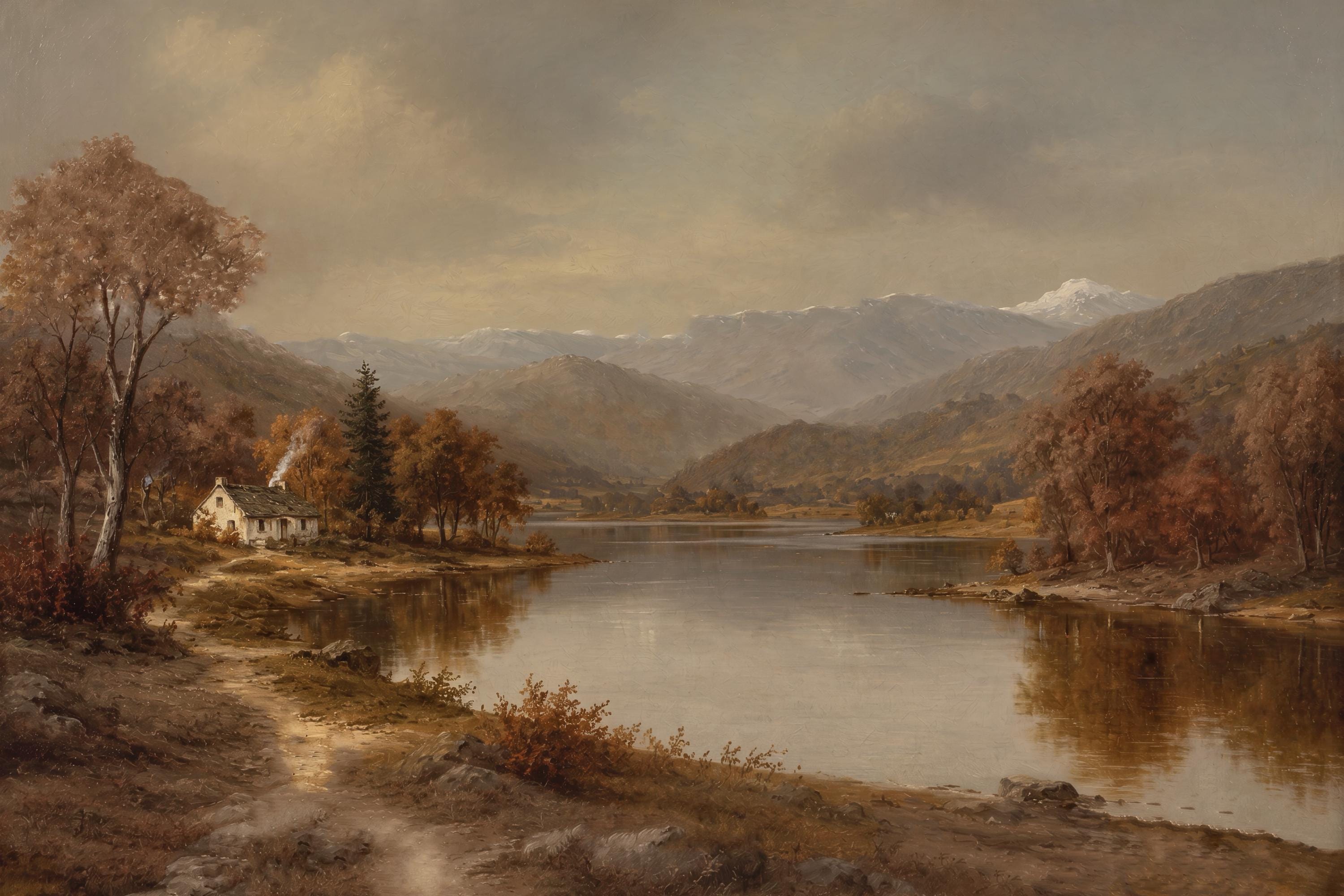 Vintage Autumn Cottage Lake Landscape Print, Rustic Fall Decor (Digital Download) — image 2
