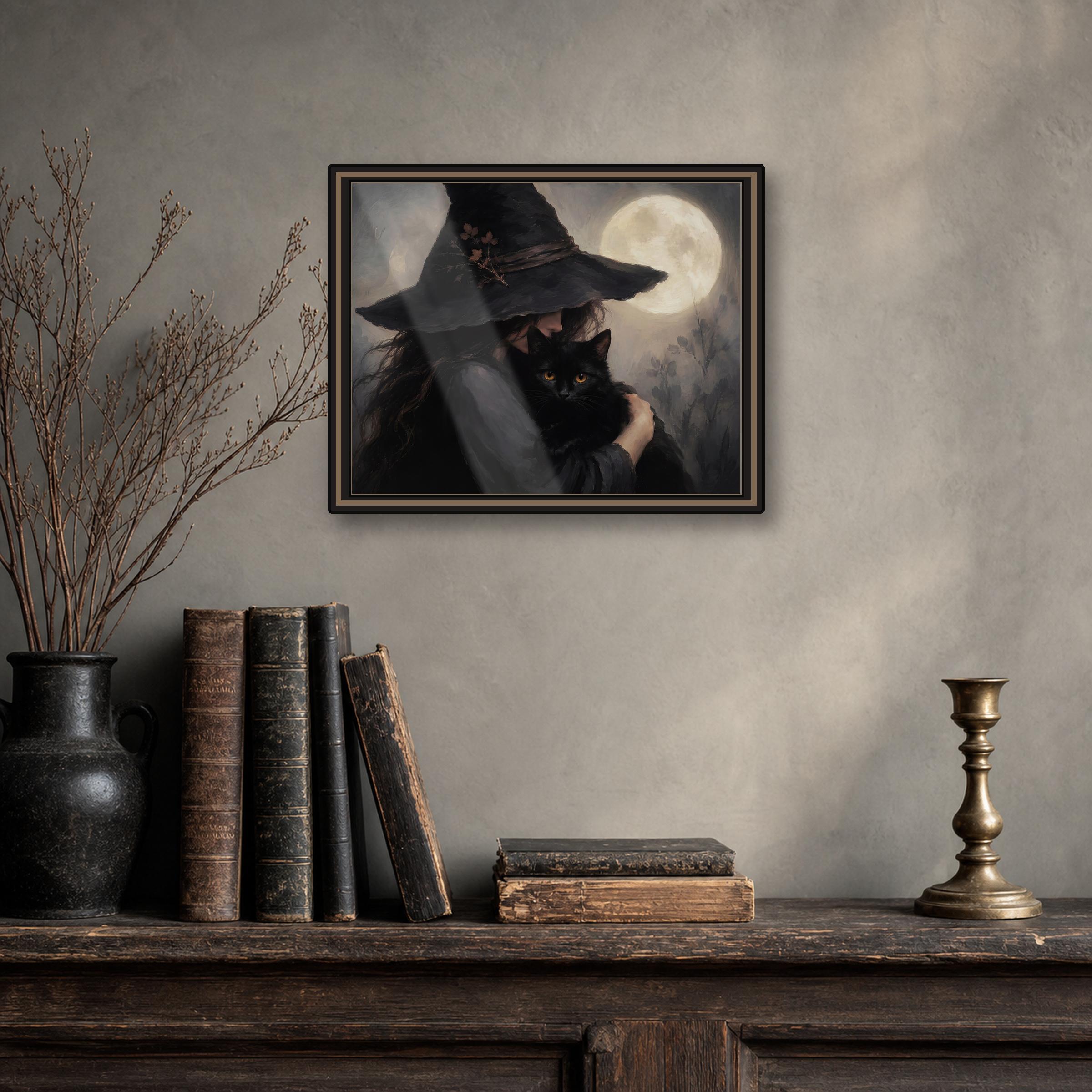 Halloween Witch Wall Art Printables | Black Cat Moon Print | Dark Gothic Decor Digital Download — image 6