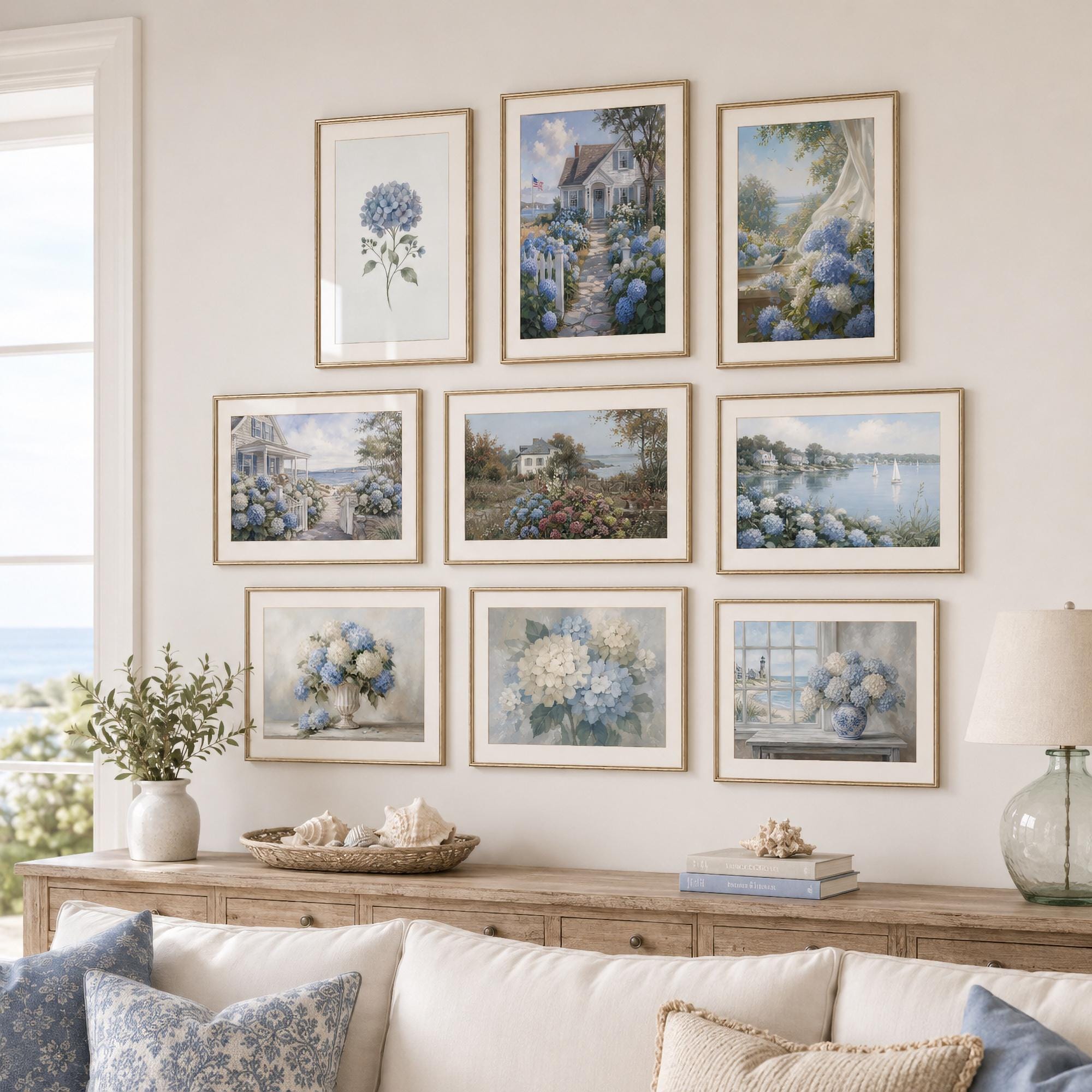 Coastal Hydrangea Gallery Wall Art Set, 9 Blue Cottage Printable Decor Prints Digital Download — image 8