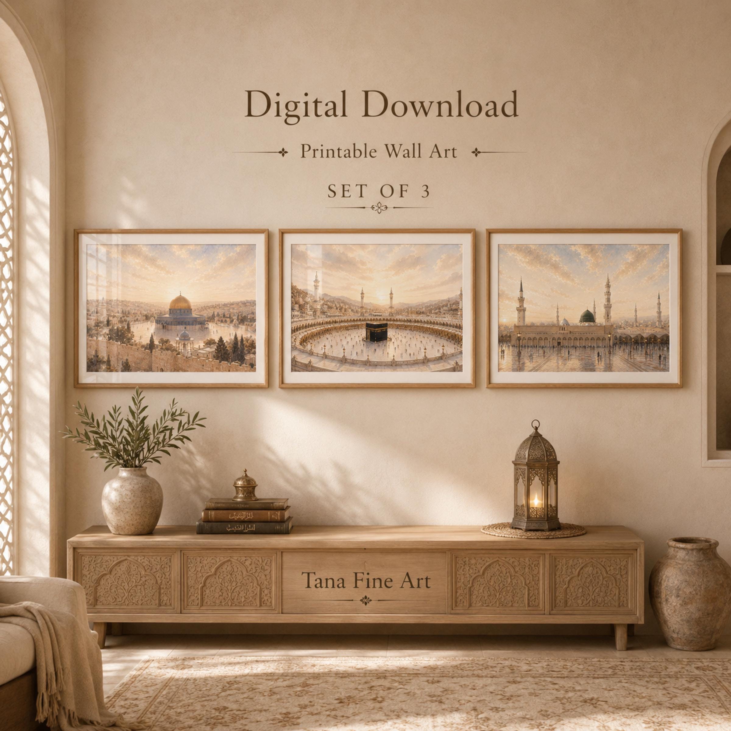 Set of 3 Islamic Wall Art Prints | Kaaba Medina Al-Aqsa Mosque Inspired | Digital Download — image 2