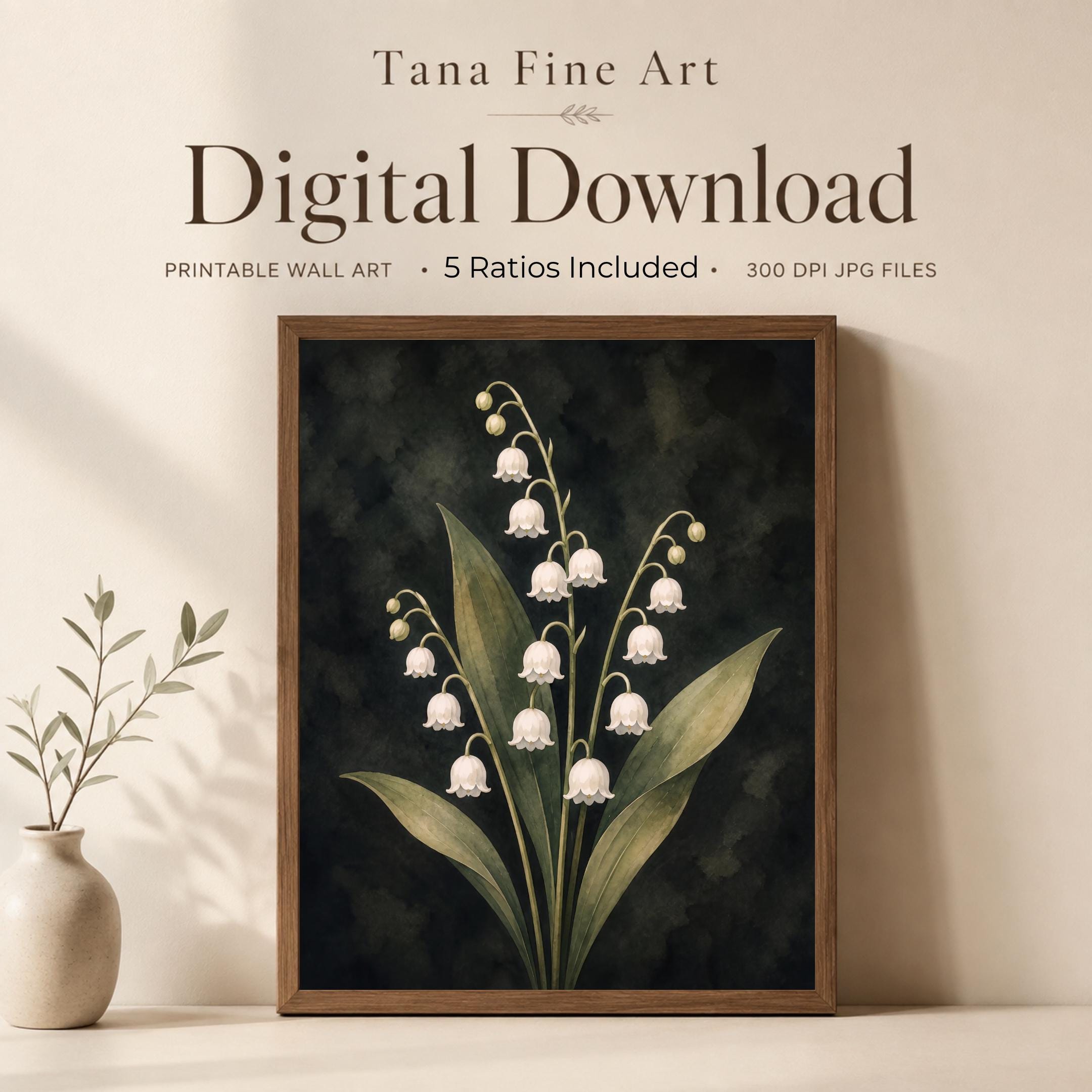 Dark May Birth Flower Prints | Lily of the Valley Wall Art | Dark Botanical Digital Download