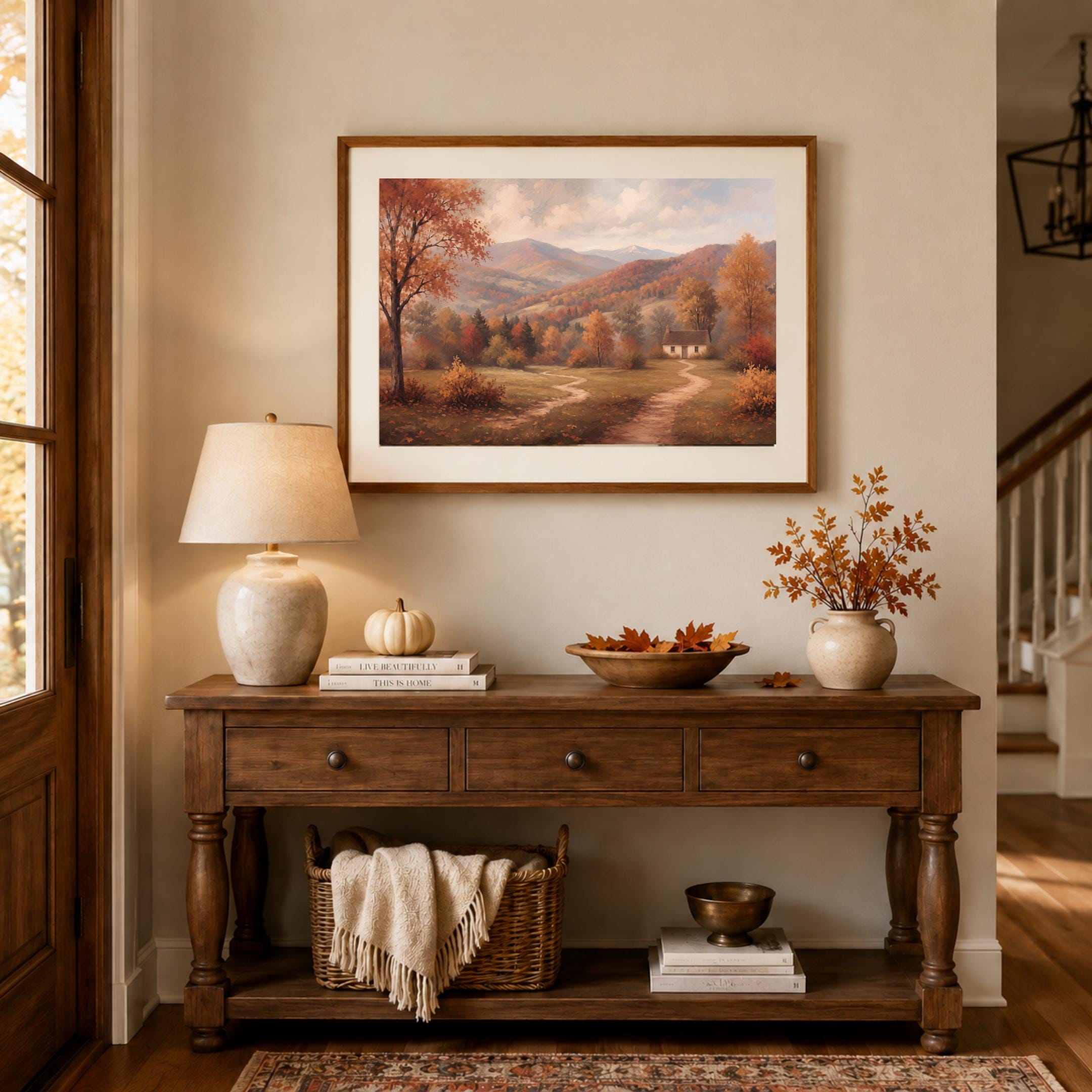 Autumn Cottage Landscape Wall Art | Fall Mountain Print | Vintage Farmhouse Digital Download — image 5