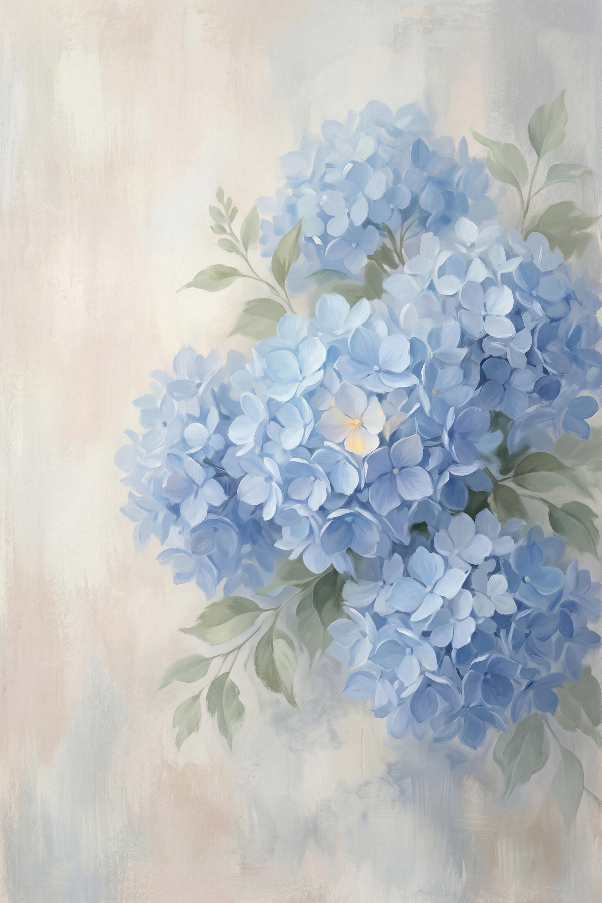 Watercolor Blue Hydrangea Art Print | Neutral Floral Wall Decor (Digital Download) — image 7