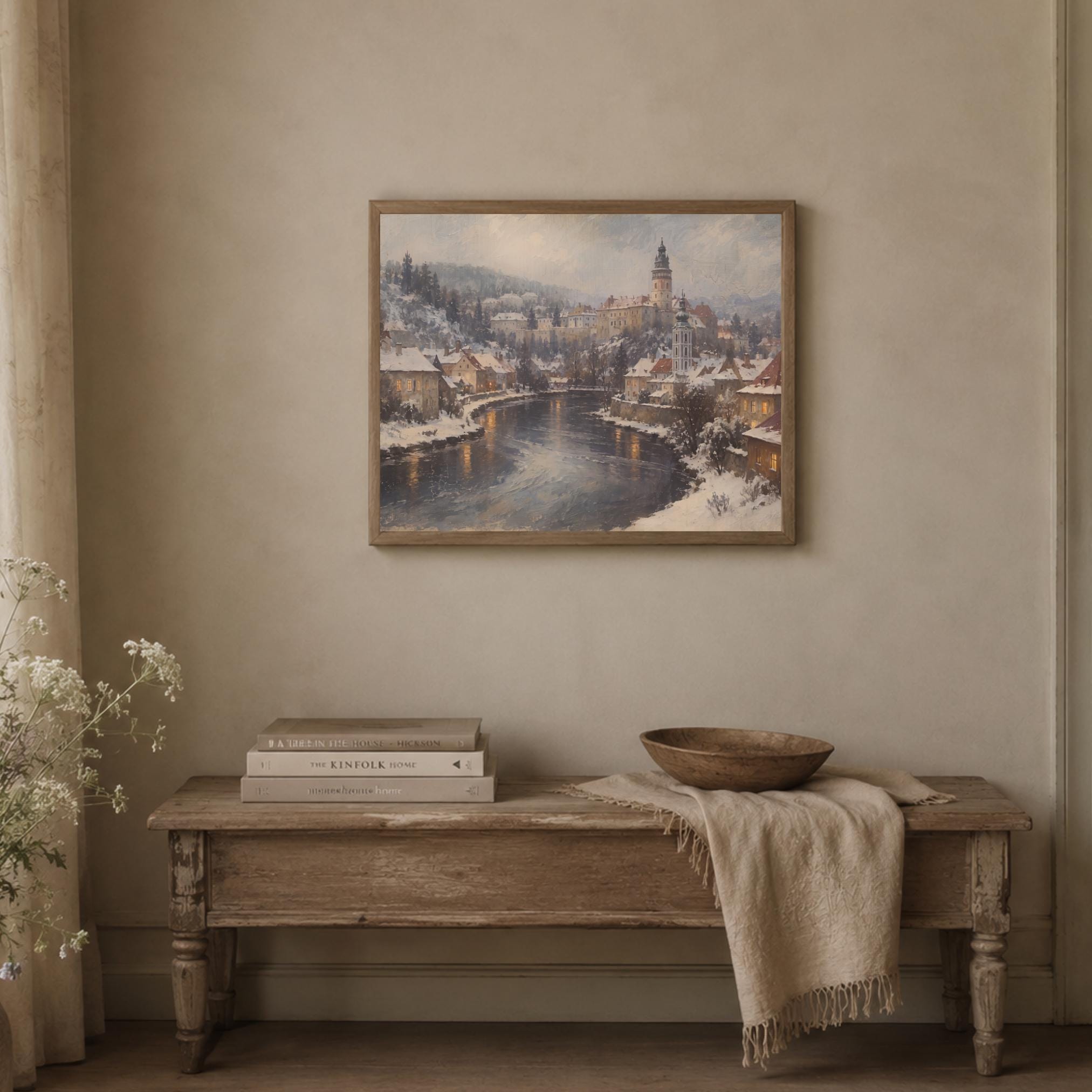 Winter River in a Czech-Inspired Town — image 4