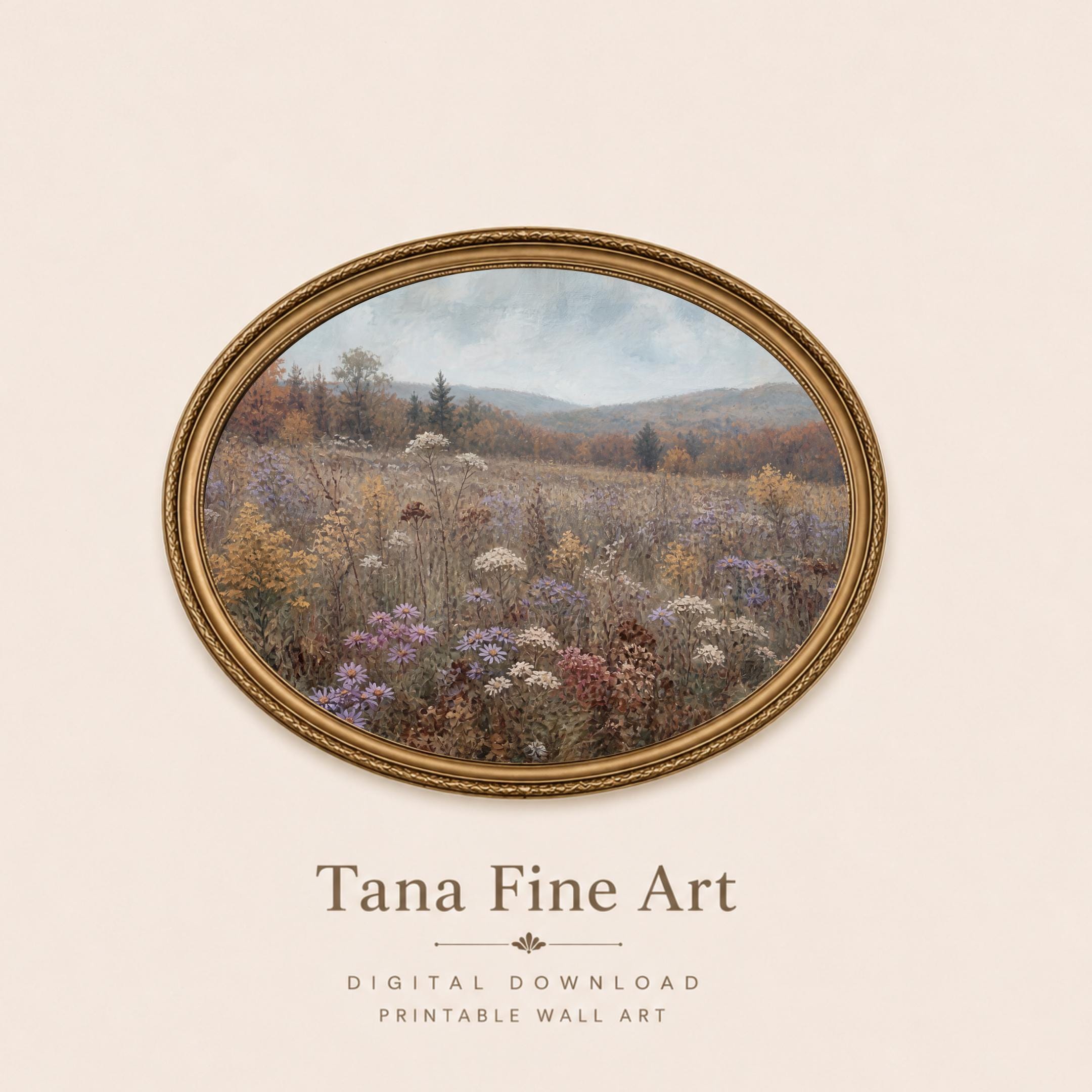 Fall Meadow Wall Art | Wildflower Landscape Print | Vintage Landscape Digital Download — image 8