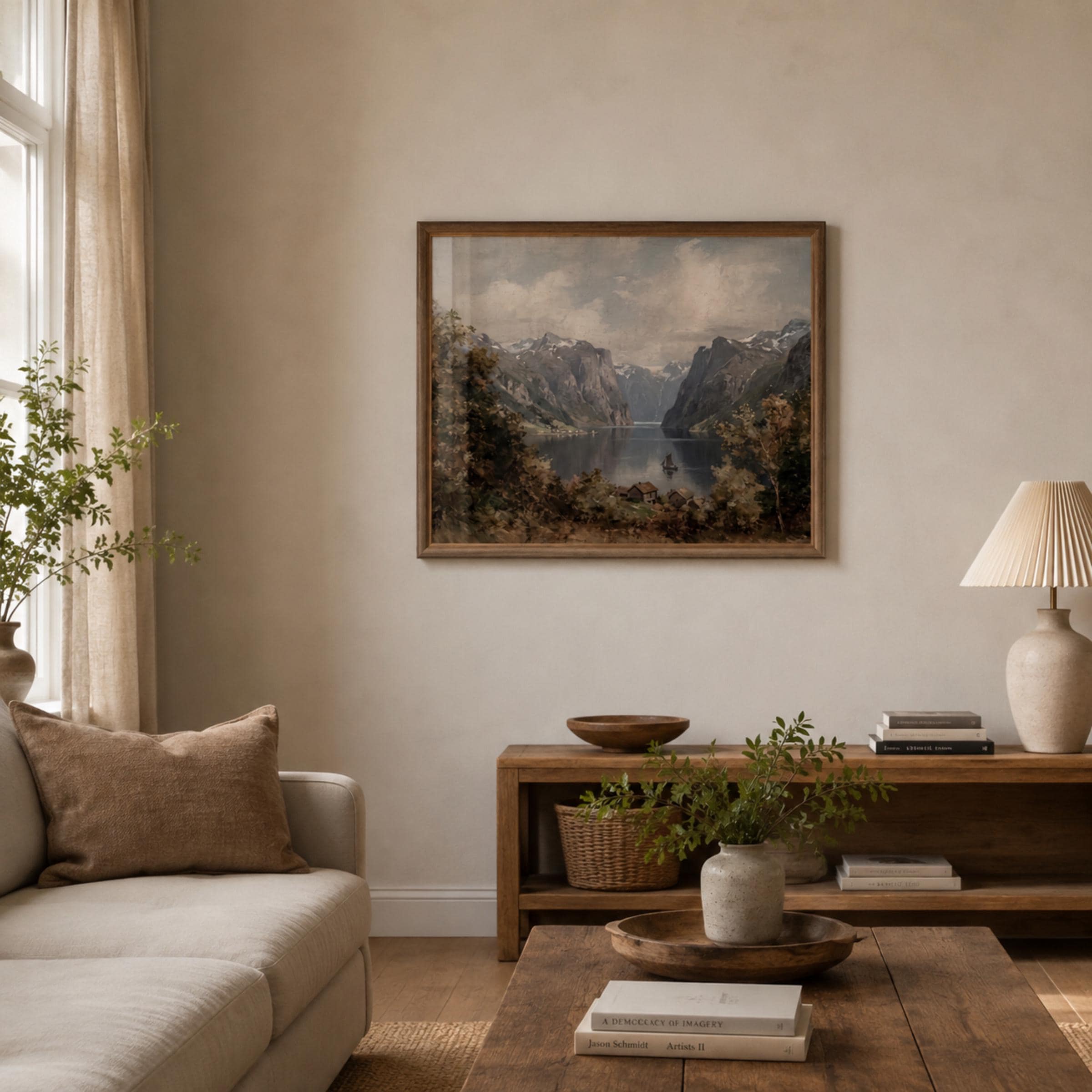 Scandinavian Mountain Lake Print | Norwegian Fjord Wall Art | Moody Vintage Landscape Digital Download — image 3