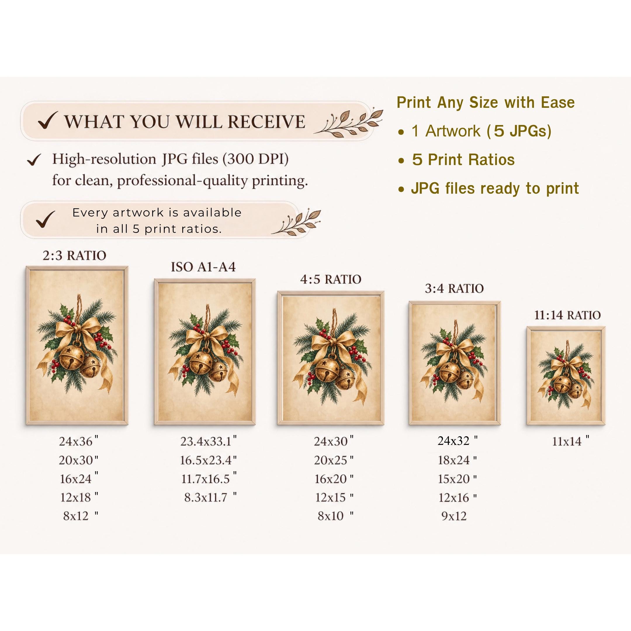 Golden Christmas Bells & Holly — image 8