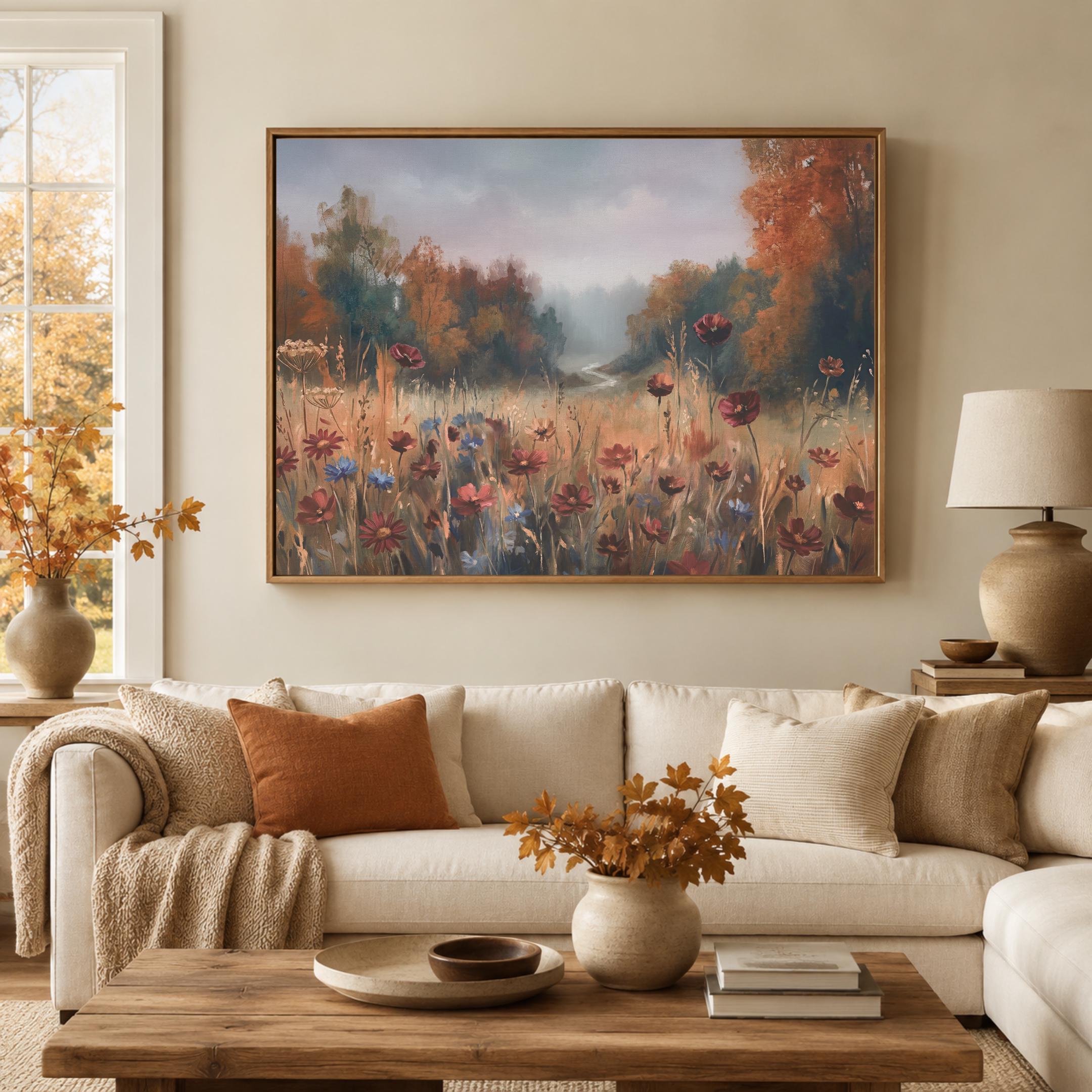 Fall Floral Landscape Print, Wildflower Meadow Wall Art, Rustic Autumn Nature Decor (Digital Download) — image 5