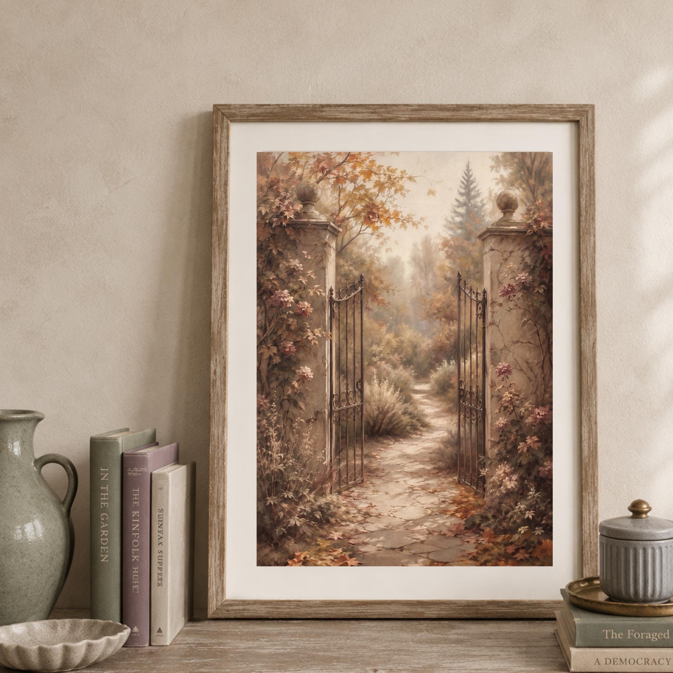 Vintage Fall Garden Gate Wall Art, Autumn Secret Garden Path, Cottage Decor, Digital Download — image 8
