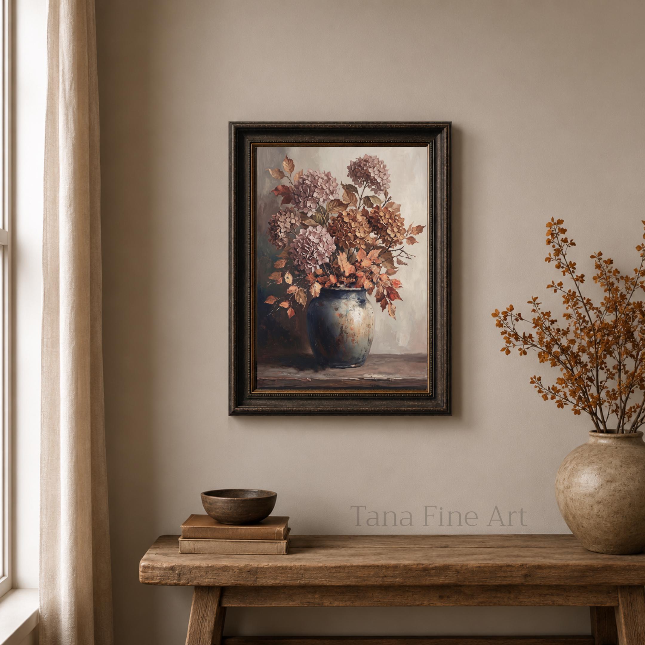Hydrangea Fall Wall Art, Mauve Autumn Floral Vase, Moody Cottage Still Life (Digital Download) — image 5
