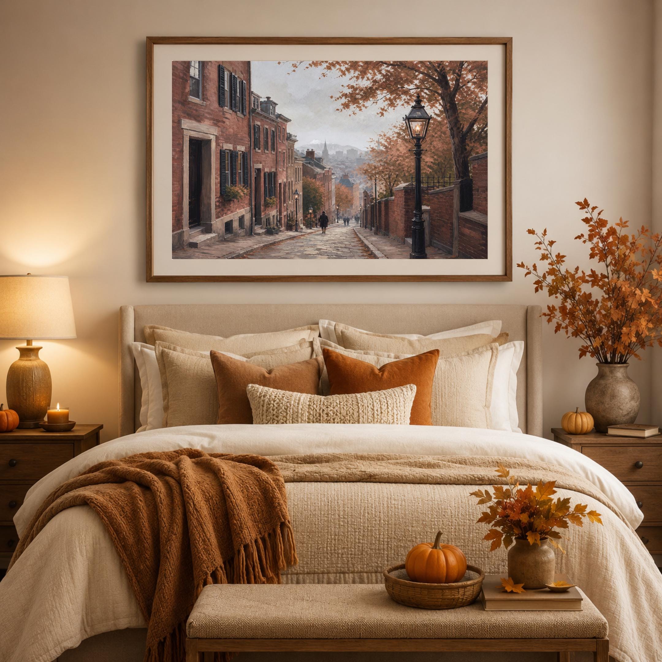 Vintage Autumn City Wall Art, Cobblestone Street, Cozy Fall Urban Home Decor, Digital Download — image 5