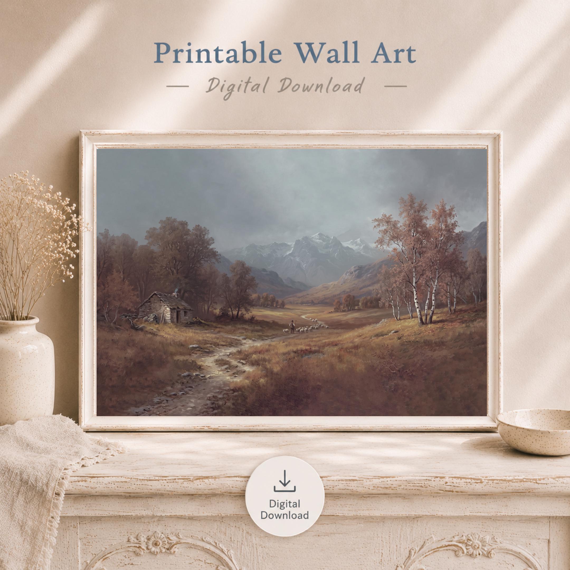 Moody Autumn Pastoral Landscape Mountain Wall Art, Farm Landscape Print (Digital Download) — image 10