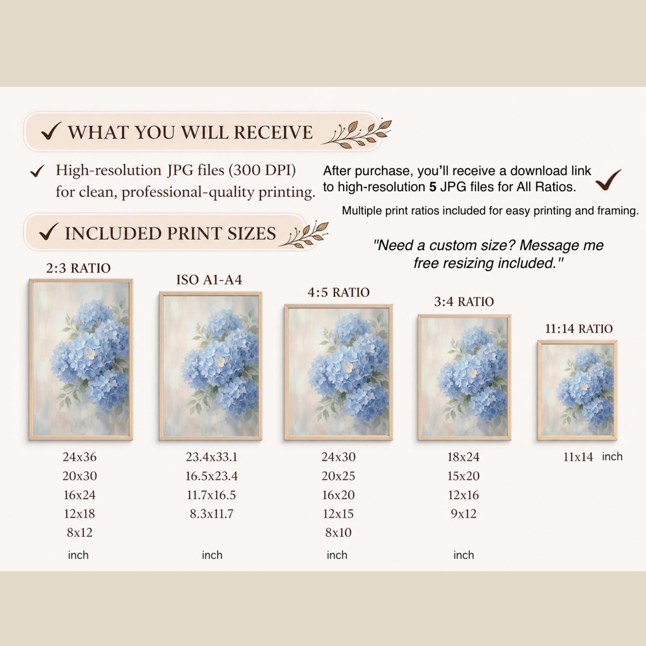 Watercolor Blue Hydrangea Art Print | Neutral Floral Wall Decor (Digital Download) — image 8
