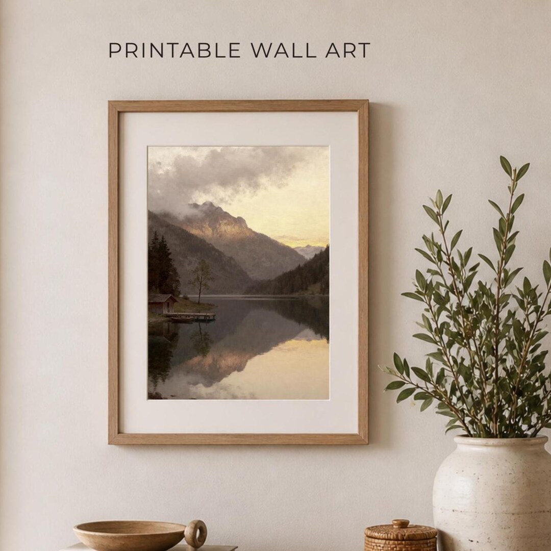 Mountain Wall Art Print | Cabin Lake Landscape Printable | Rustic ...