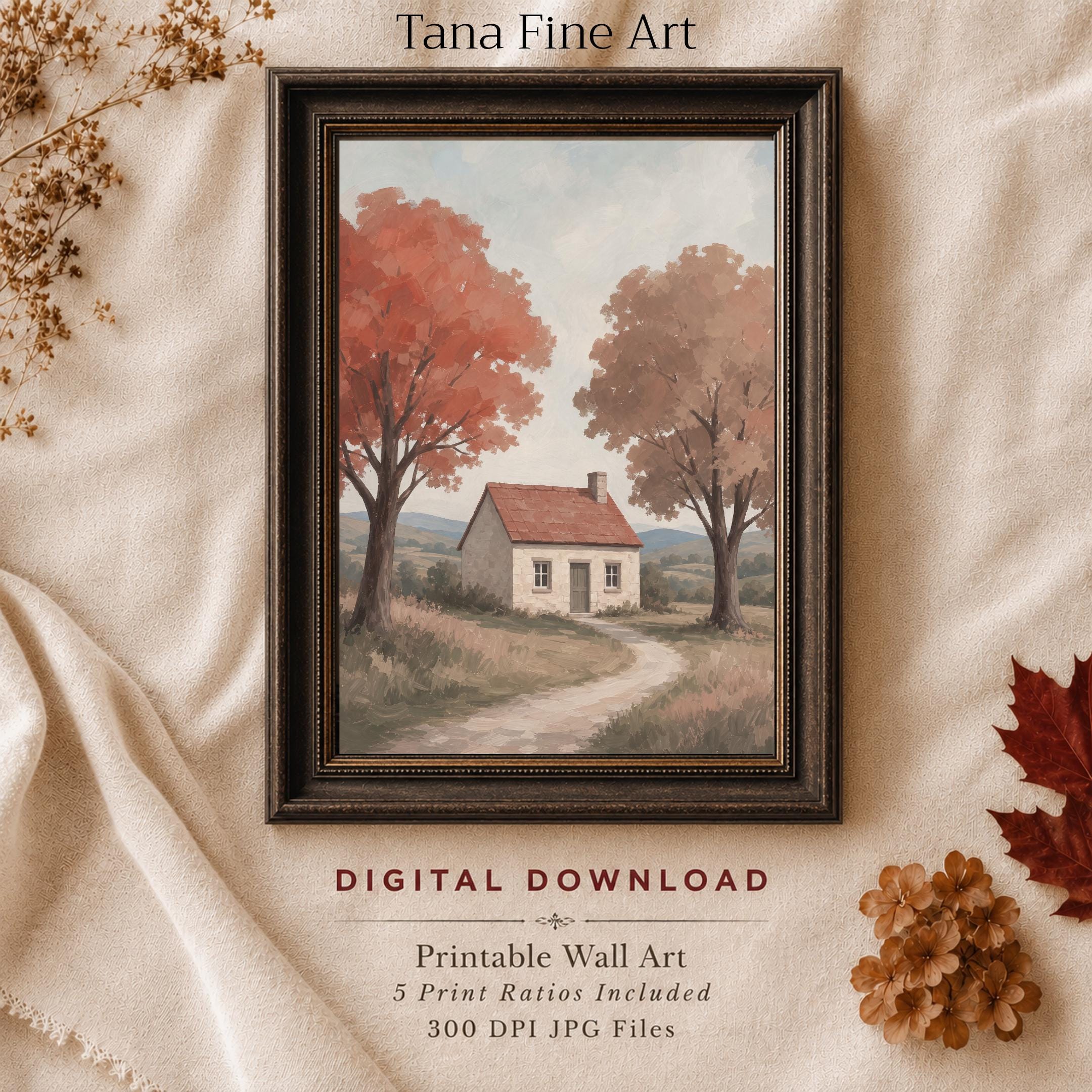 Fall Cottage Wall Art | Autumn House Landscape Print | Printable Digital Download Decor — image 3