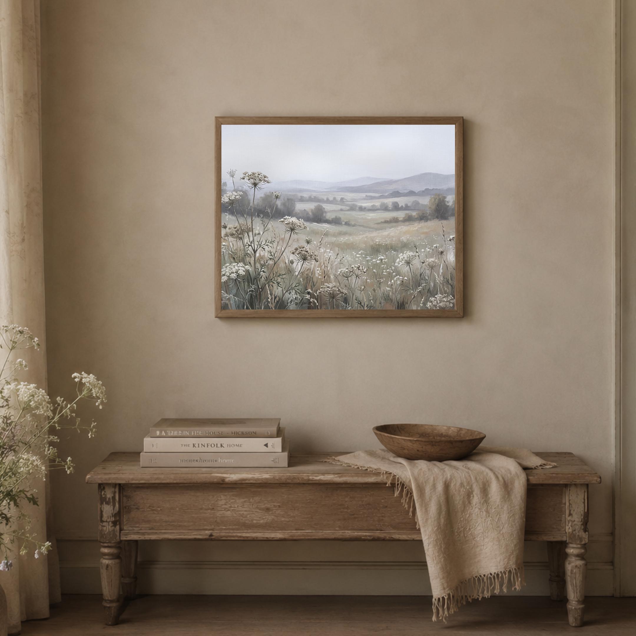 Floral Landscape Print, Neutral Wildflower Meadow Wall Art, Soft Cottage Nature Decor (Digital Download) — image 4