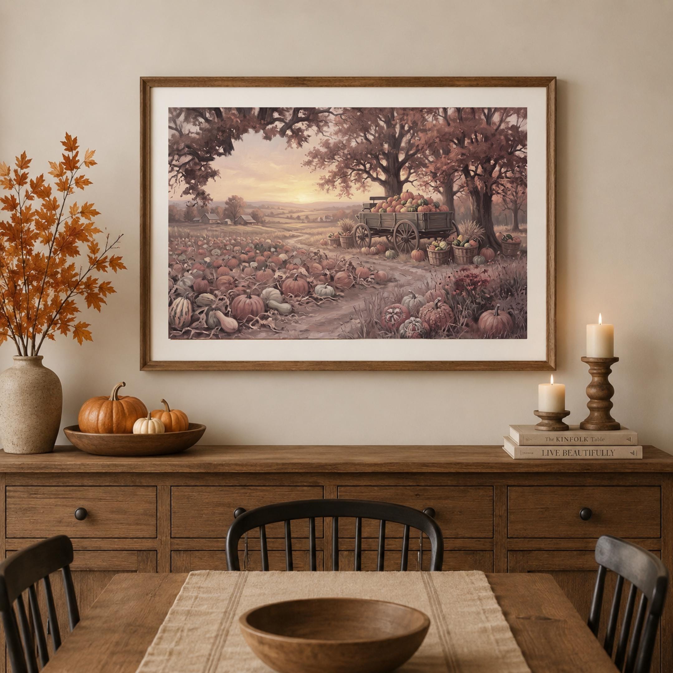 Pumpkin Patch Wall Art | Fall Farm Landscape Print | Rustic Printable Digital Download — image 7