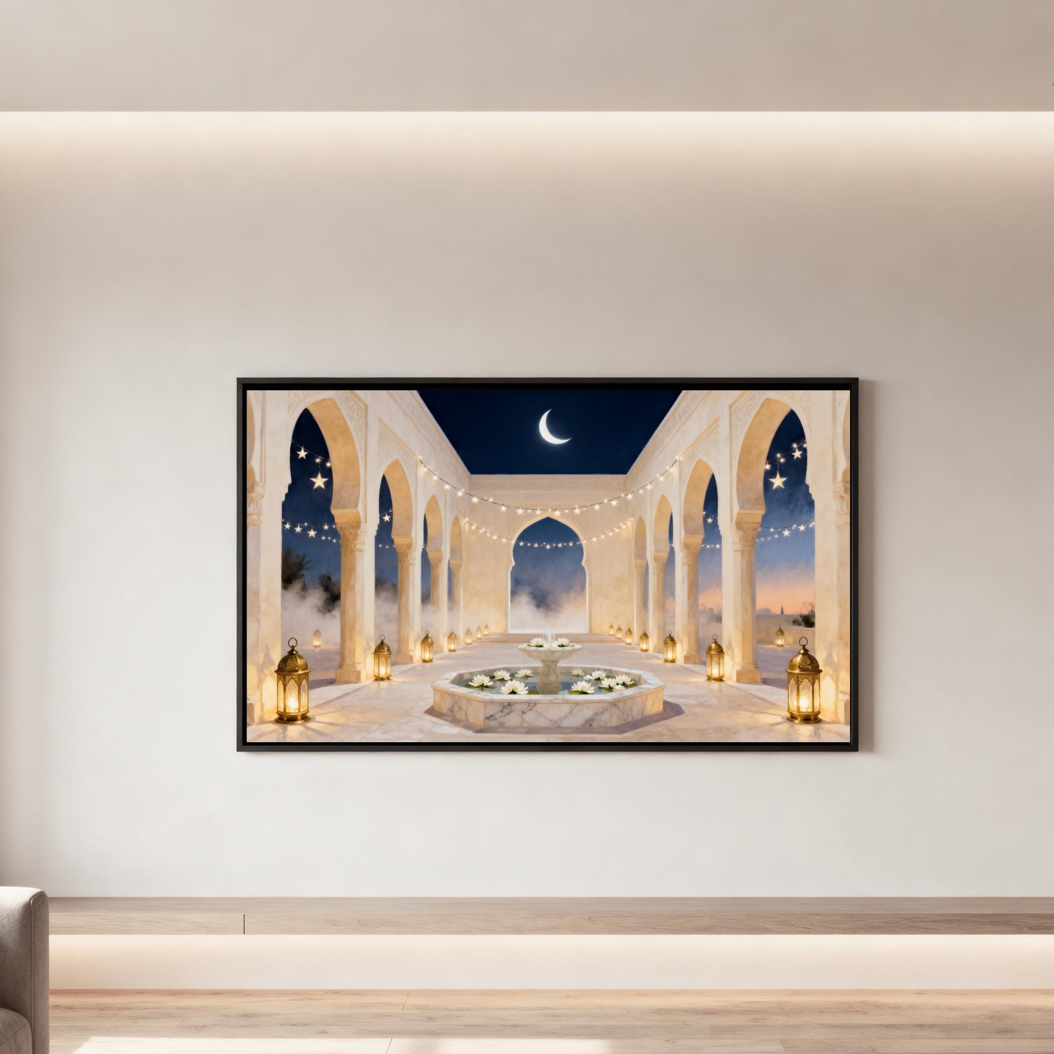 Ramadan Frame TV Art | Moonlit Courtyard Fountain | 4K Digital Download — image 4