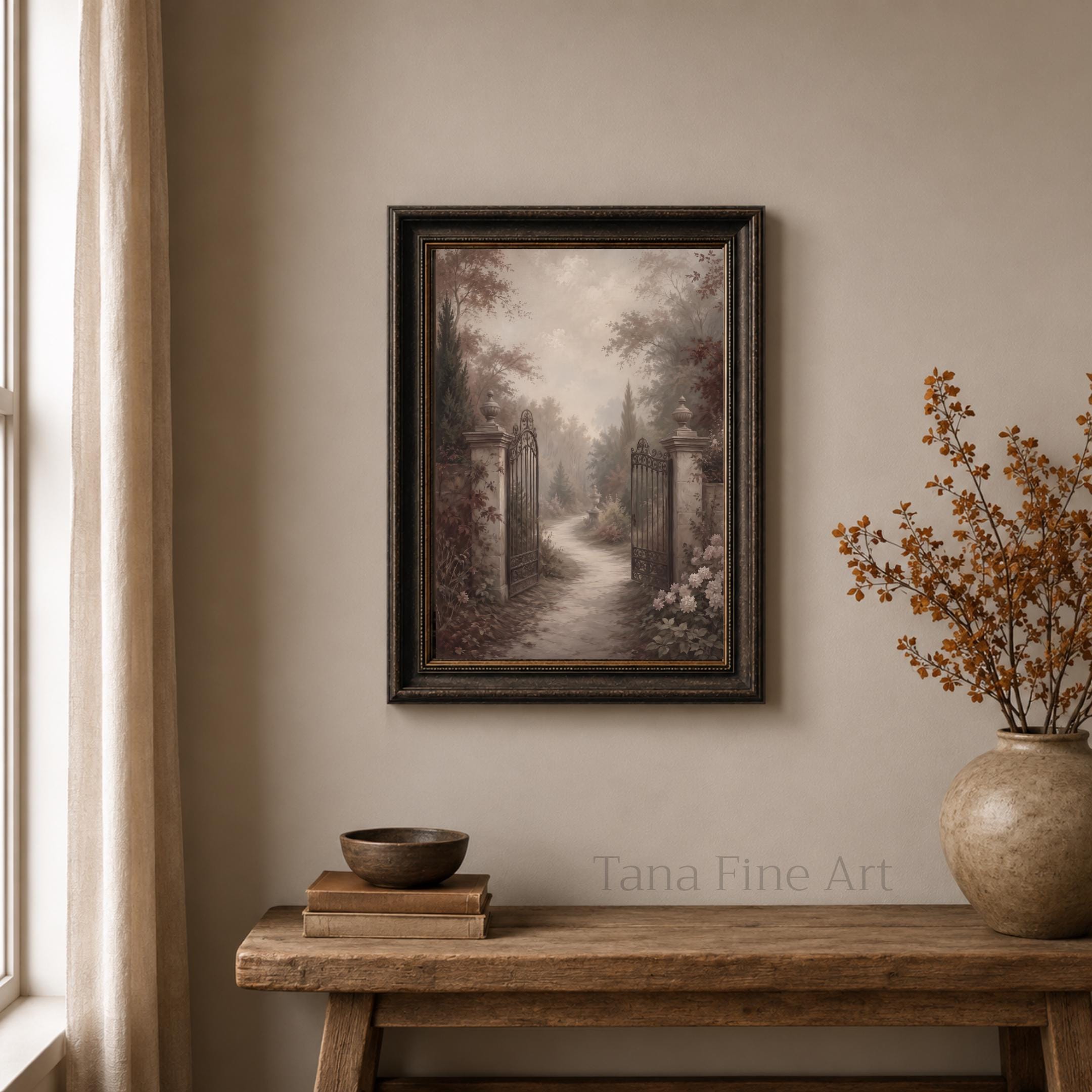 Autumn Secret Garden Wall Art, Vintage Garden Gate Path, Moody Fall Decor, Digital Download — image 3