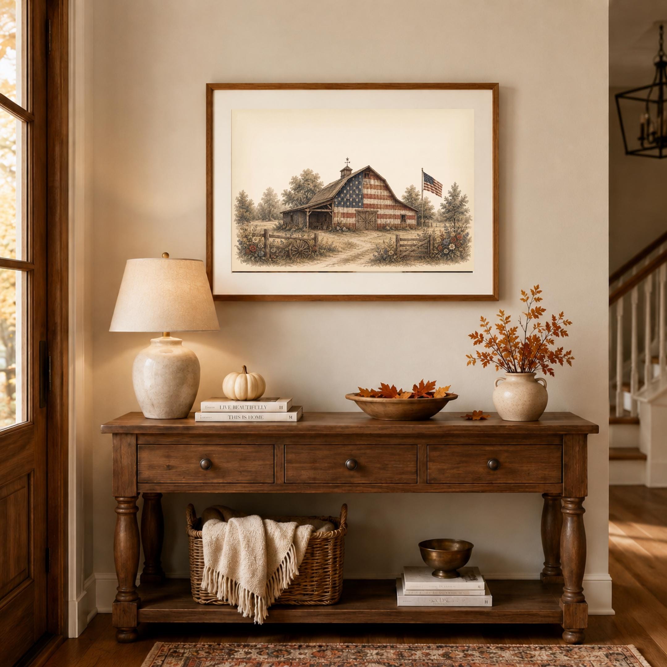 Vintage Patriotic Wall Art Set, Eagle, Flag, Floral Barn Prints (Digital Download) — image 5