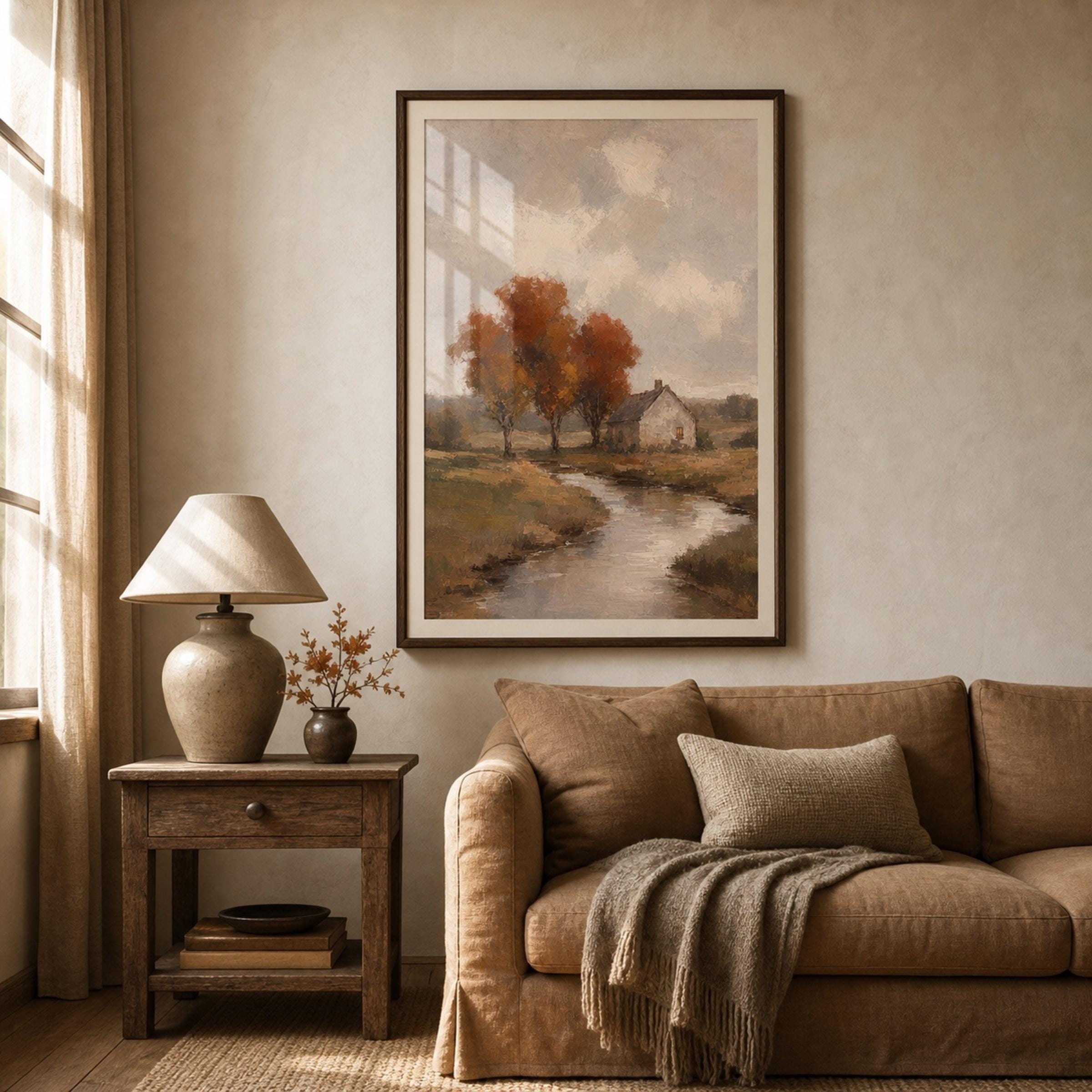 Fall Cottage Printable Wall Art, Autumn Creek Landscape Rustic Farmhouse Digital Download — image 4
