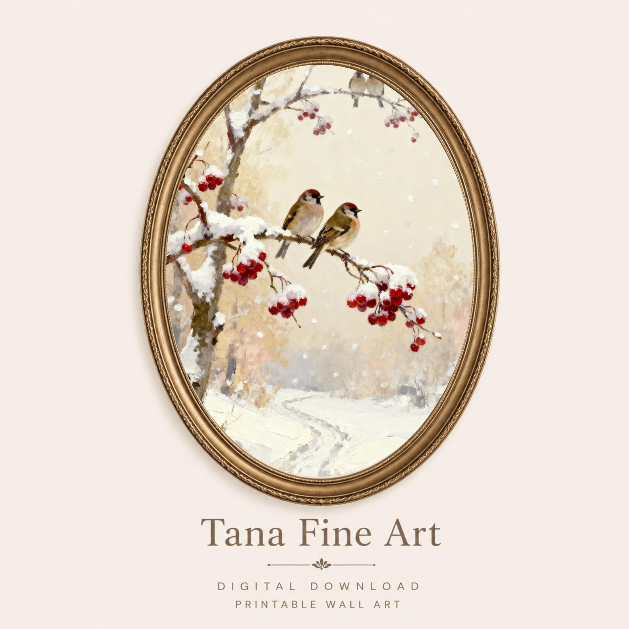 Winter Bird Wall Art | Snowy Red Berry Print | Christmas Printable Digital Download — image 6