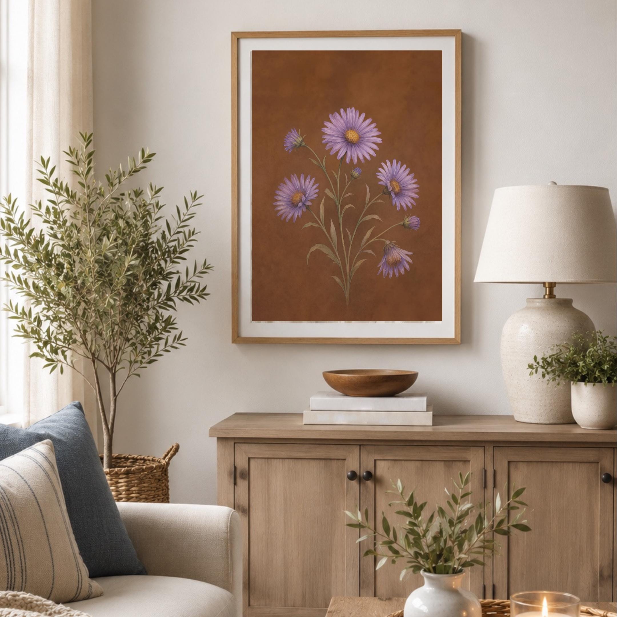 Moody September Birth Flower Print | Aster Wall Art | Vintage Botanical Digital Download — image 8