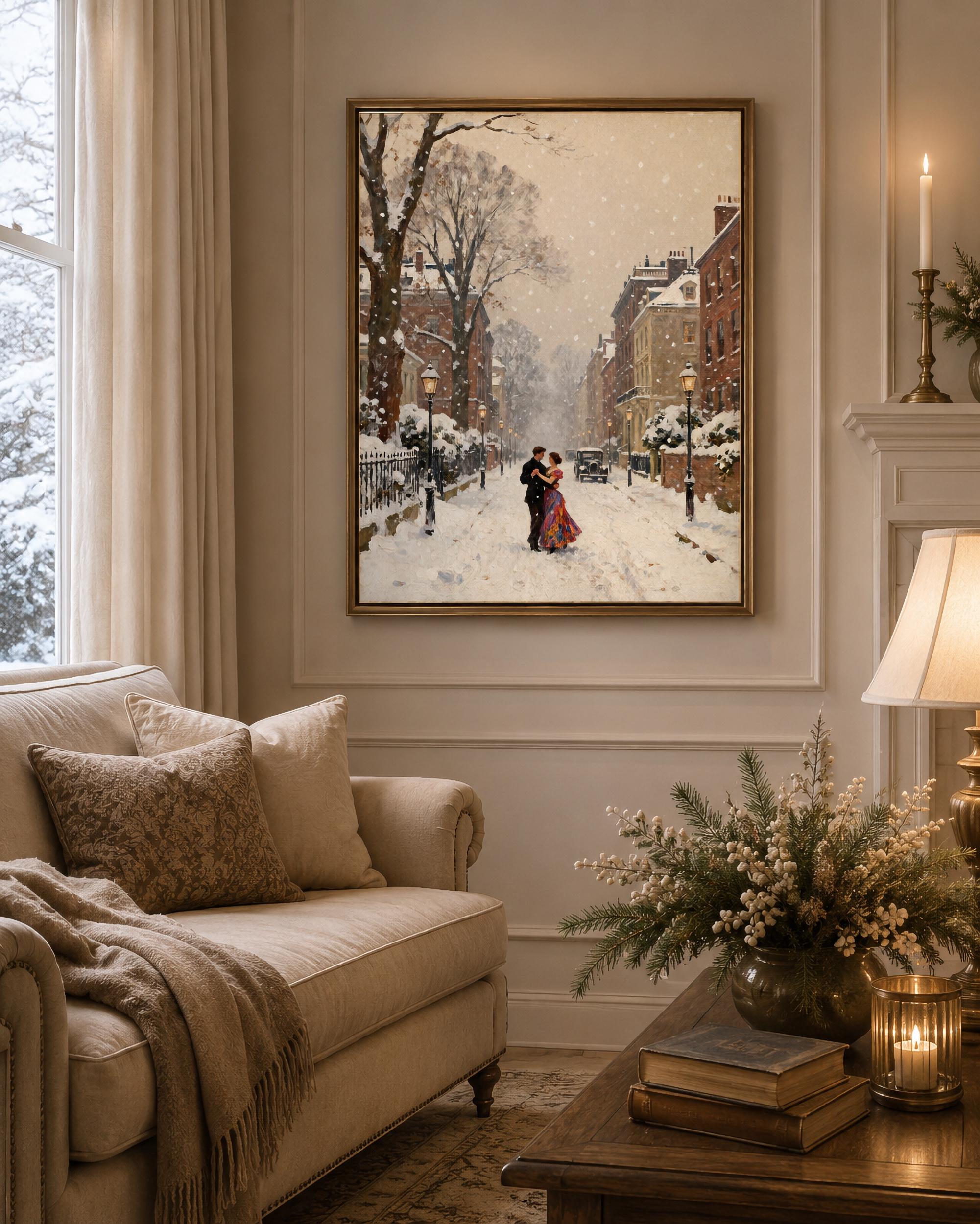 Romantic Couple Wall Art Printable | Vintage Couple Winter Decor (Digital Download) — image 5