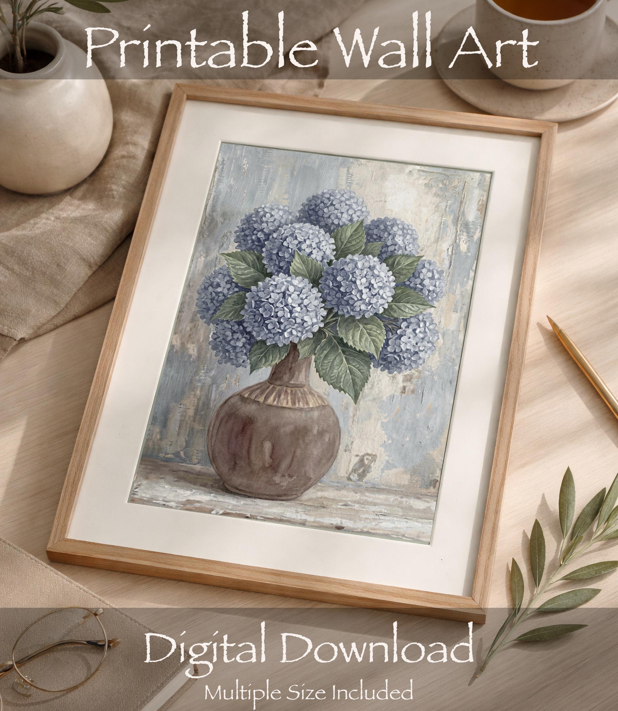 Blue Hydrangea Floral Wall Art Print | Vintage Dusty Blue Botanical Vase (Digital Download) — image 10