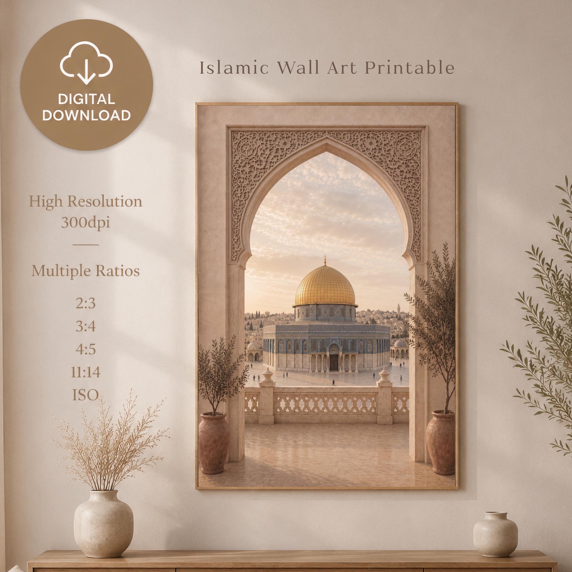 Golden Dome through a Patterned Arch